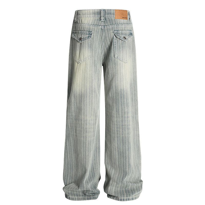 Vintage Retro washed vertical striped men's loose cleanfit jeans Size US 32 / EU 48 - 2 Thumbnail