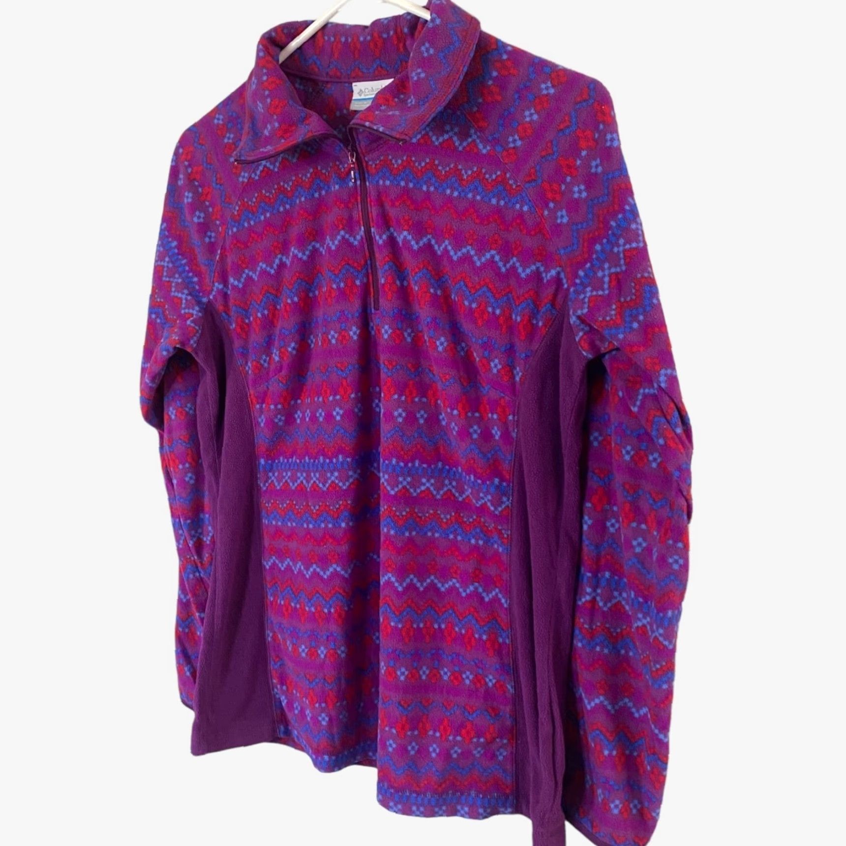 Vintage Columbia Jacket 1/4 Zip Fleece Pullover Womens Large Purple Motif Mock Neck Outerwear Size L / US 10 / IT 46 - 2 Thumbnail