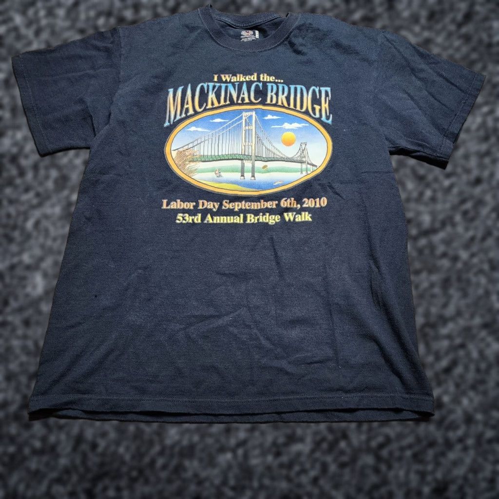 Fruit Of The Loom Fruit of the Loom T-Shirt Mens M Black Mackinac Bridge Walk Michigan Graphic Tee Double Sided Size US M / EU 48-50 / 2 - 1 Thumbnail