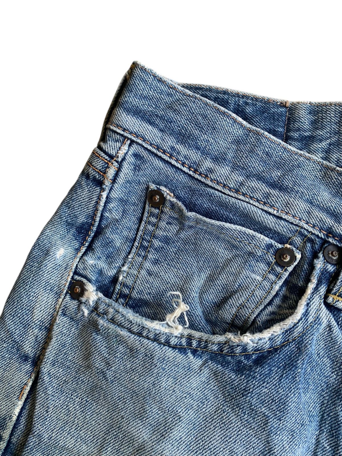 Edwin × Kapital × Vintage VINTAGE EDWIN SELVEDGE 505X BUTTON FLY DISTRESSED DENIM Size US 30 / EU 46 - 19 Thumbnail