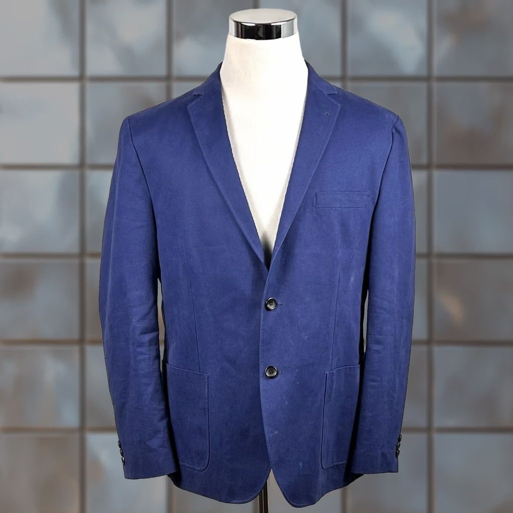 Vintage Combatant Gentlemen Sport Coat Blue 44R Slim Fit Two-Button Vented 100% Cotton Jacket Mens Regular Notch Lapel Summer Formal Size US XS / EU 42 / 0 - 1 Thumbnail