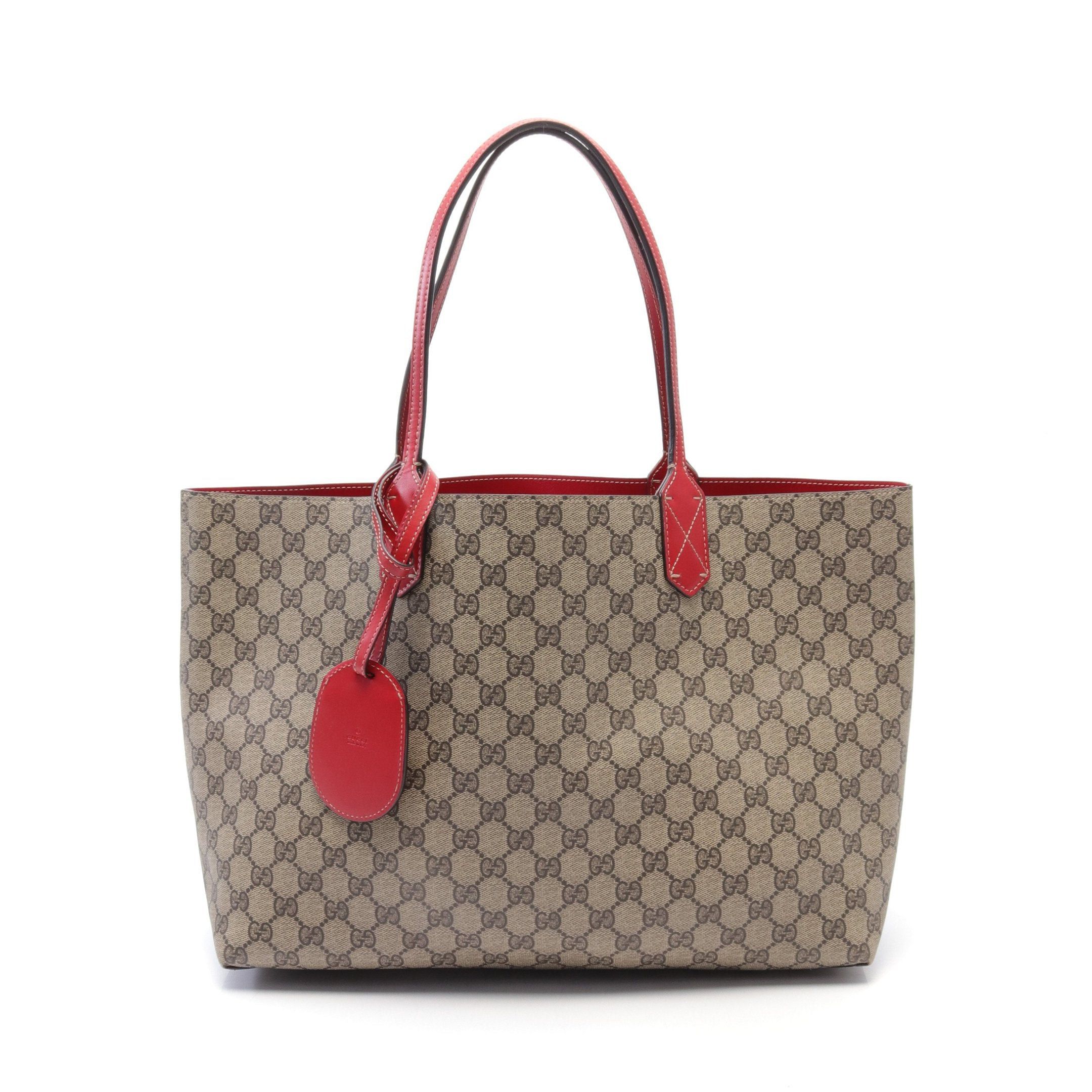 Gucci Gucci Gg Supreme Handbag Tote Bag Leather Beige Dark Brown Red Reversible Size ONE SIZE - 1 Thumbnail