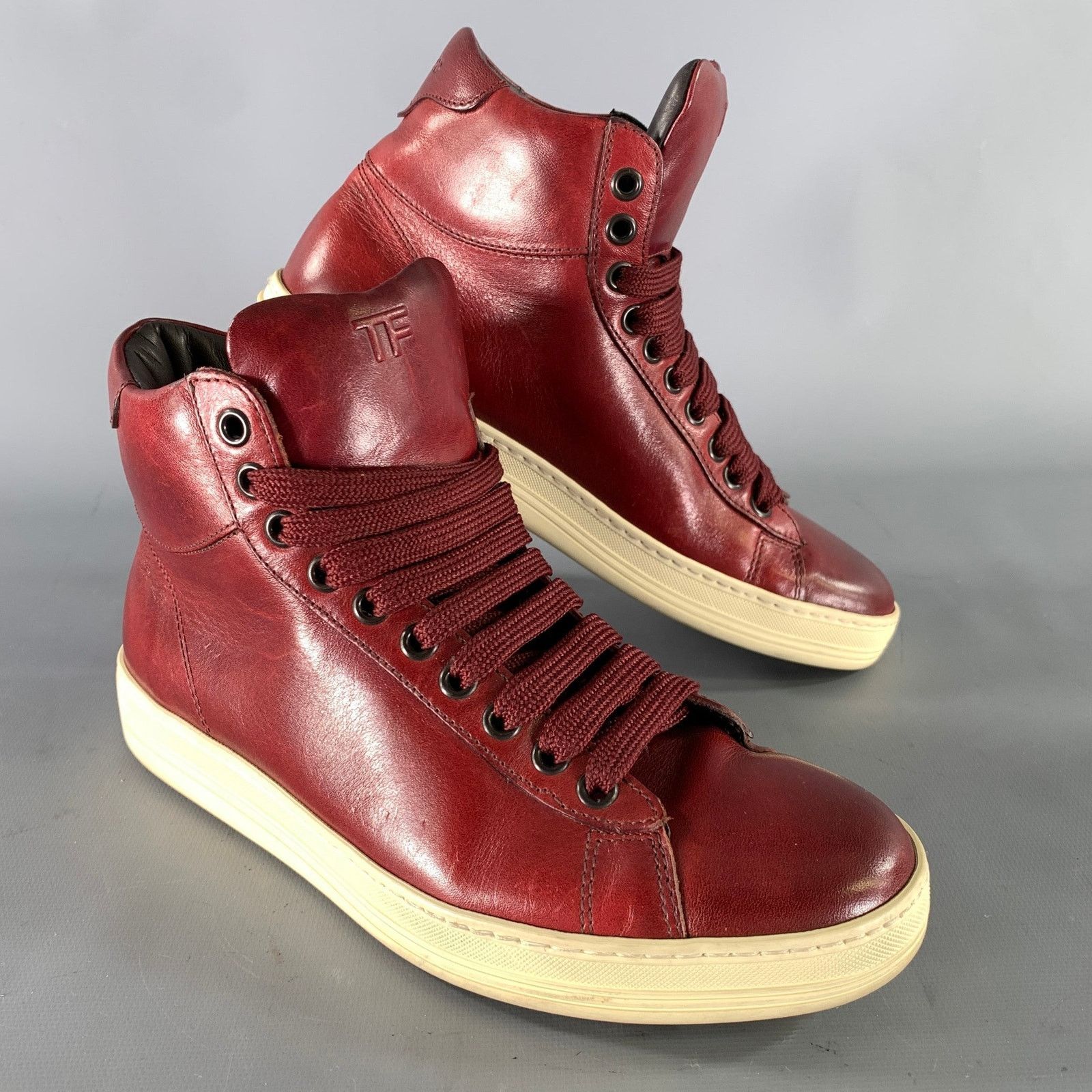 Tom Ford TOM FORD Size 6.5 Burgundy Leather High Top Sneakers Size US 6.5 / EU 39-40 - 1 Thumbnail