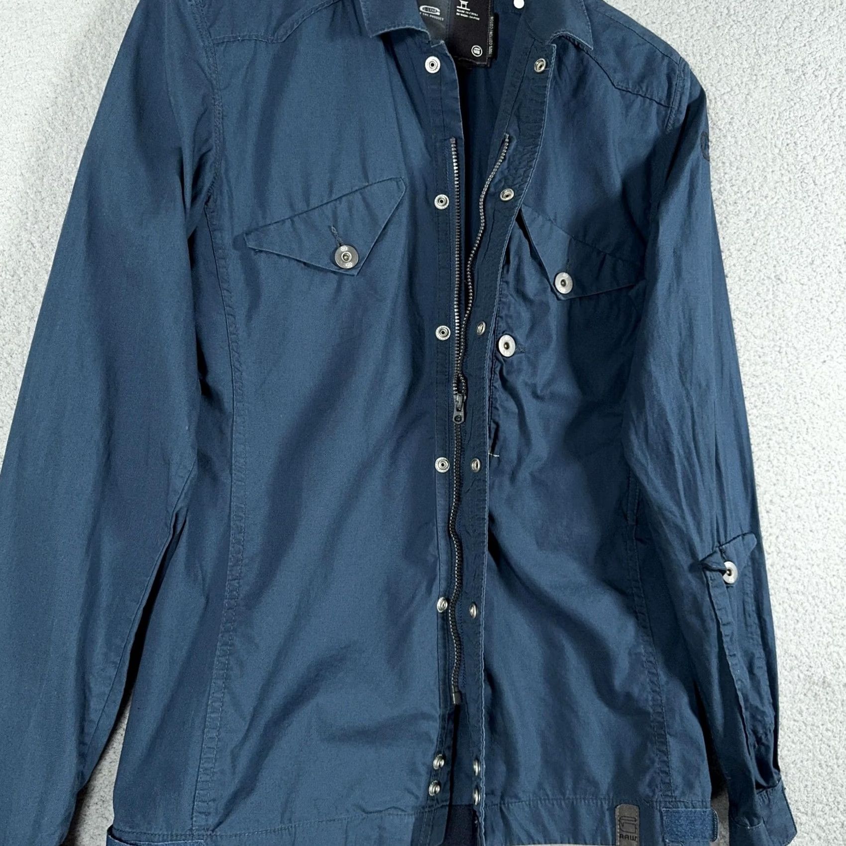 G-Star G Star Raw 3301 Shirt Mens Small Blue Full Zip Snap Front Military Button-Up Collared Long Sleeve Lightweight Pockets Size US S / EU 44-46 / 1 - 3 Thumbnail