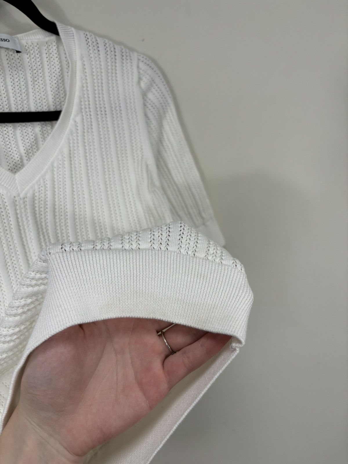 Gran Sasso Gran Sasso 1952 White Knitted V-Neck Short Sleeve Sweater Size L / US 10 / IT 46 - 10 Thumbnail