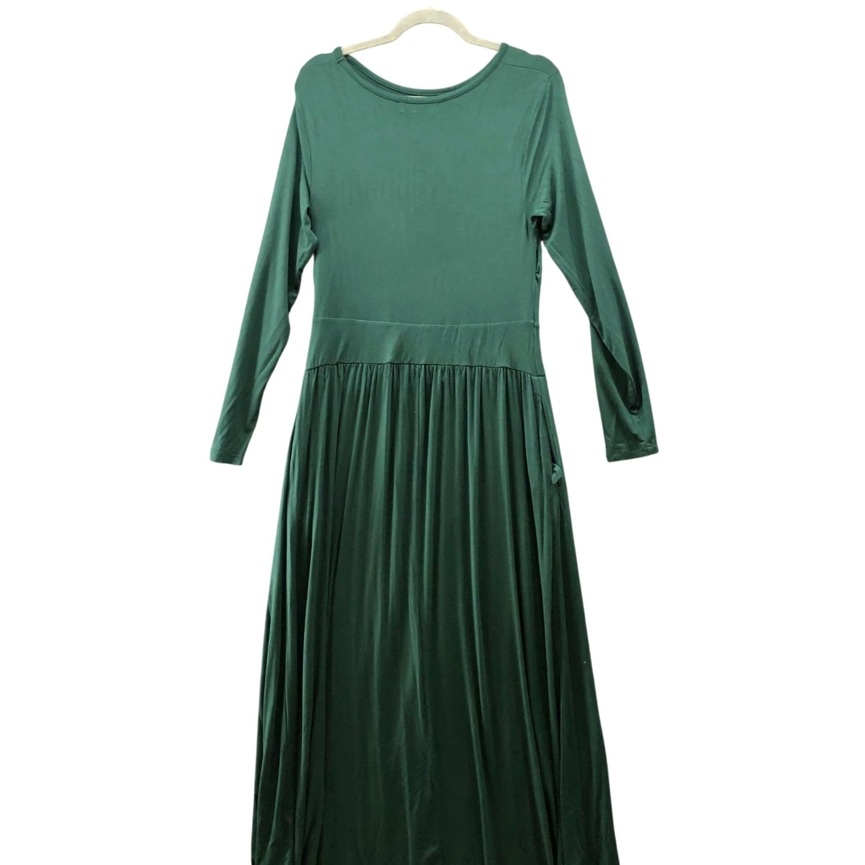 Vintage Zesica Dress Womens L Forest Green Jersey Knit Maxi A-Line Long Sleeve Pullover Crew Neck Pockets Ruffle Holiday Casual Winter Spring Fall Size L / US 10 / IT 46 - 2 Thumbnail