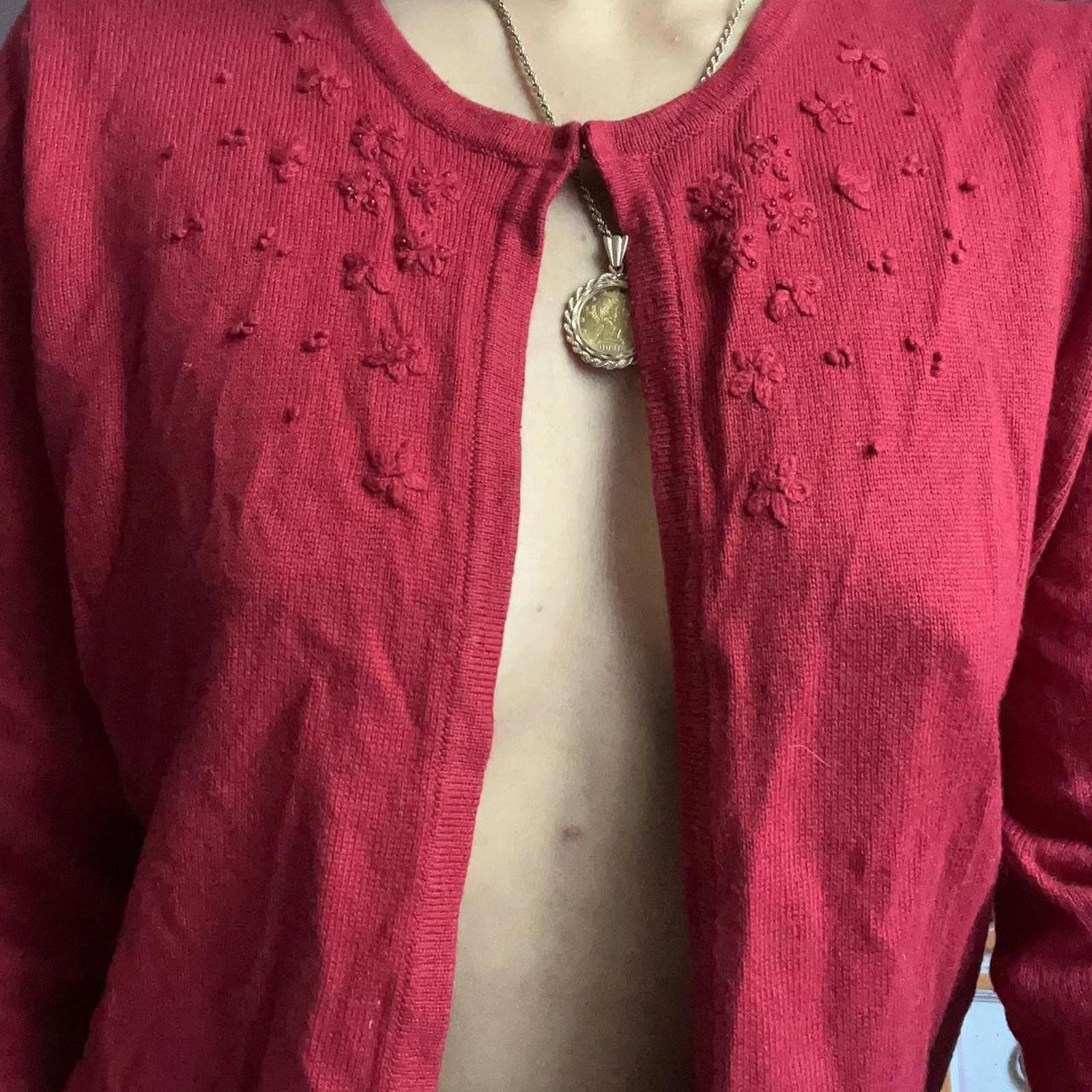 Other Red cardigan with tiny embroidered flowers #cottagecore Size S / US 4 / IT 40 - 4 Thumbnail