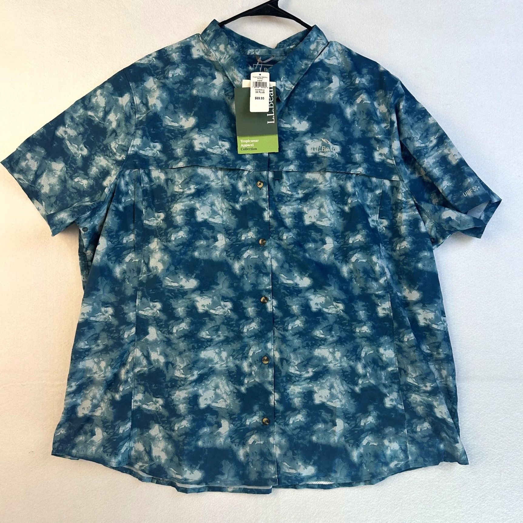 Vintage LL Bean Shirt Women 3X Plus Blue White Tropicwear Button Up Short Sleeve Fishing Size XXL / US 16-18 / IT 52-54 - 2 Thumbnail