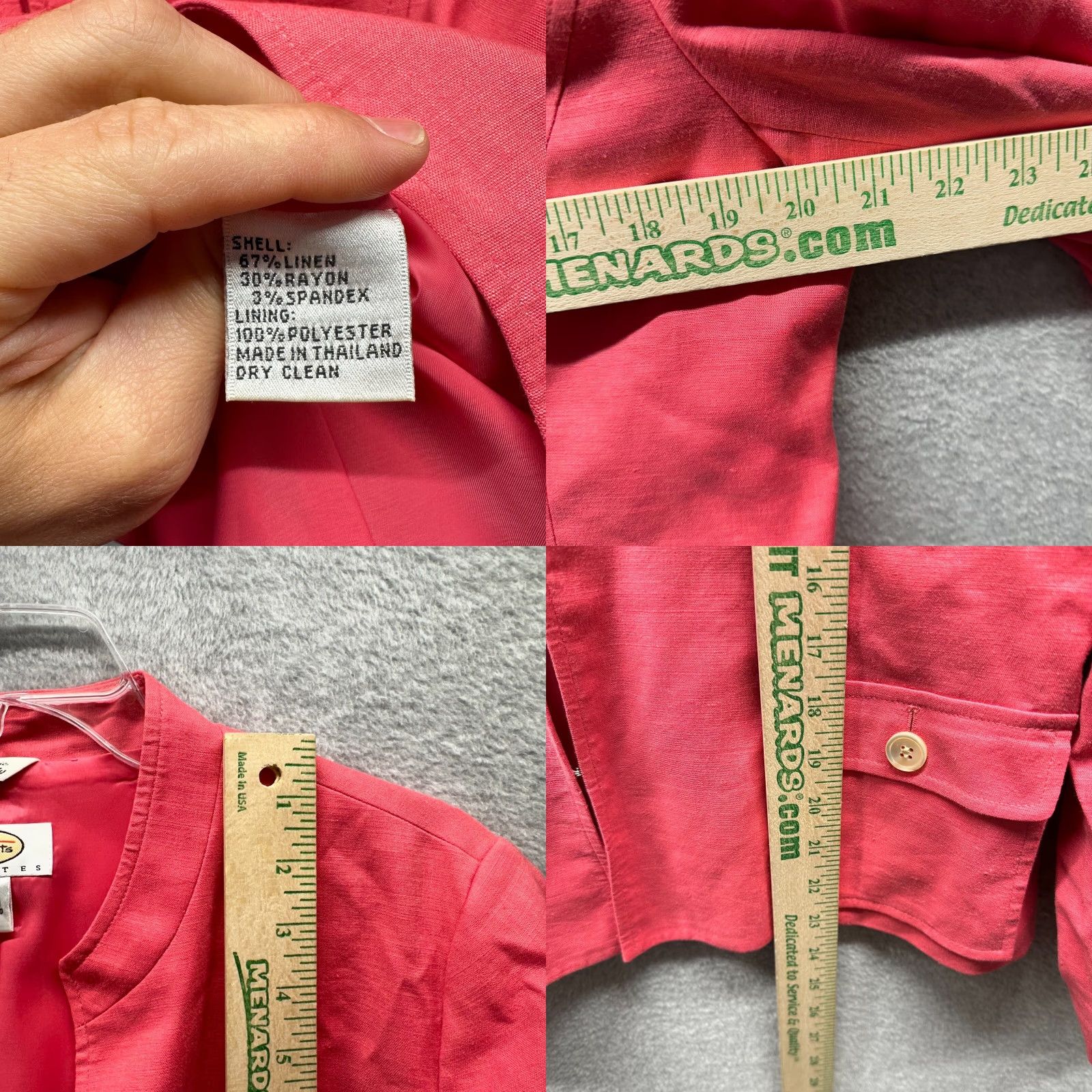 Talbots Talbots Jacket Womens 12P Pink Linen Blazer Coat 80s 90s Petites Button Shoulder Pads Blazer Girls Womens Size XL / US 12-14 / IT 48-50 - 8 Thumbnail