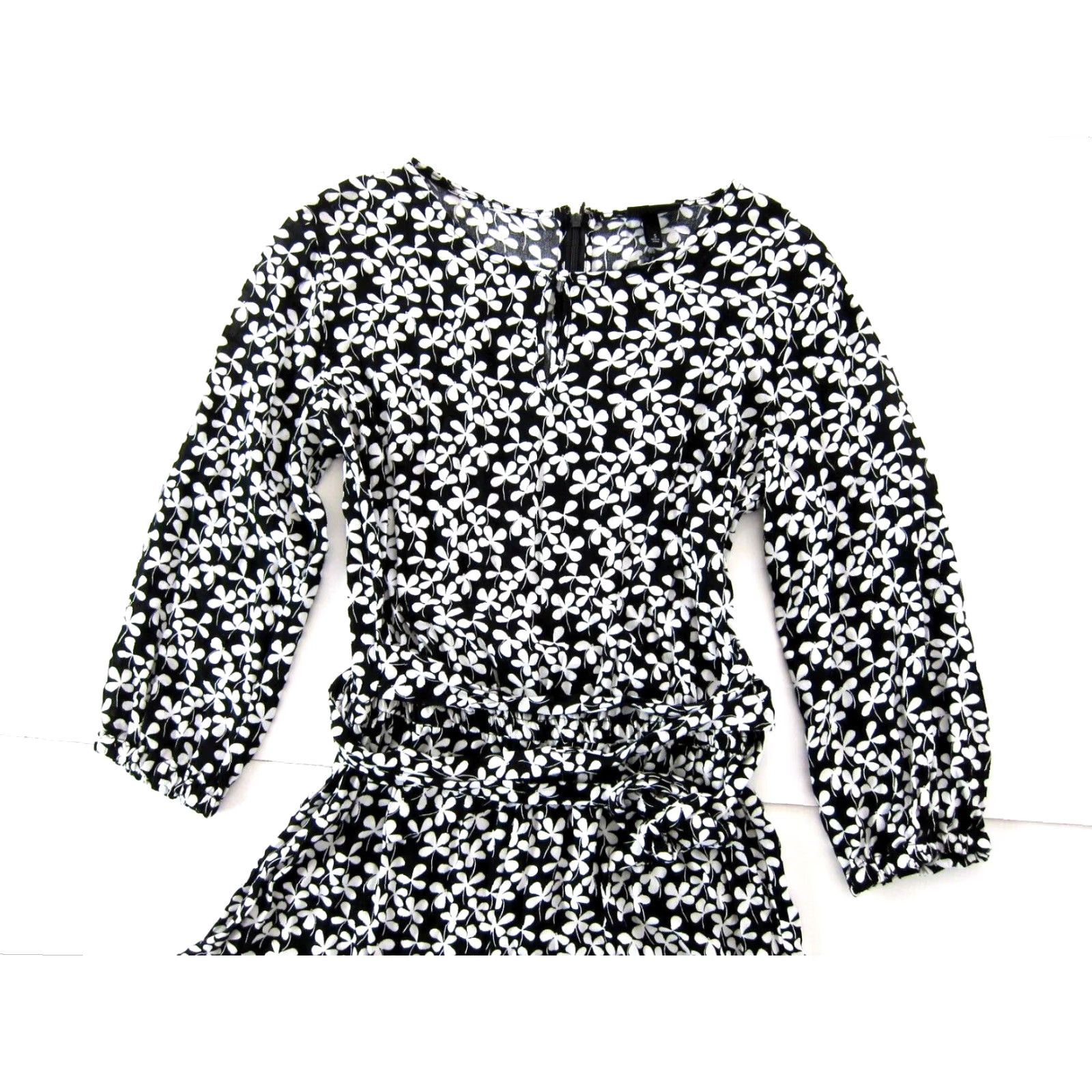 Vintage NWT Who What Wear Rayon Black White Clover Leaf Floral Short Jumpsuit Women S Size 28" / US 6 / IT 42 - 7 Thumbnail
