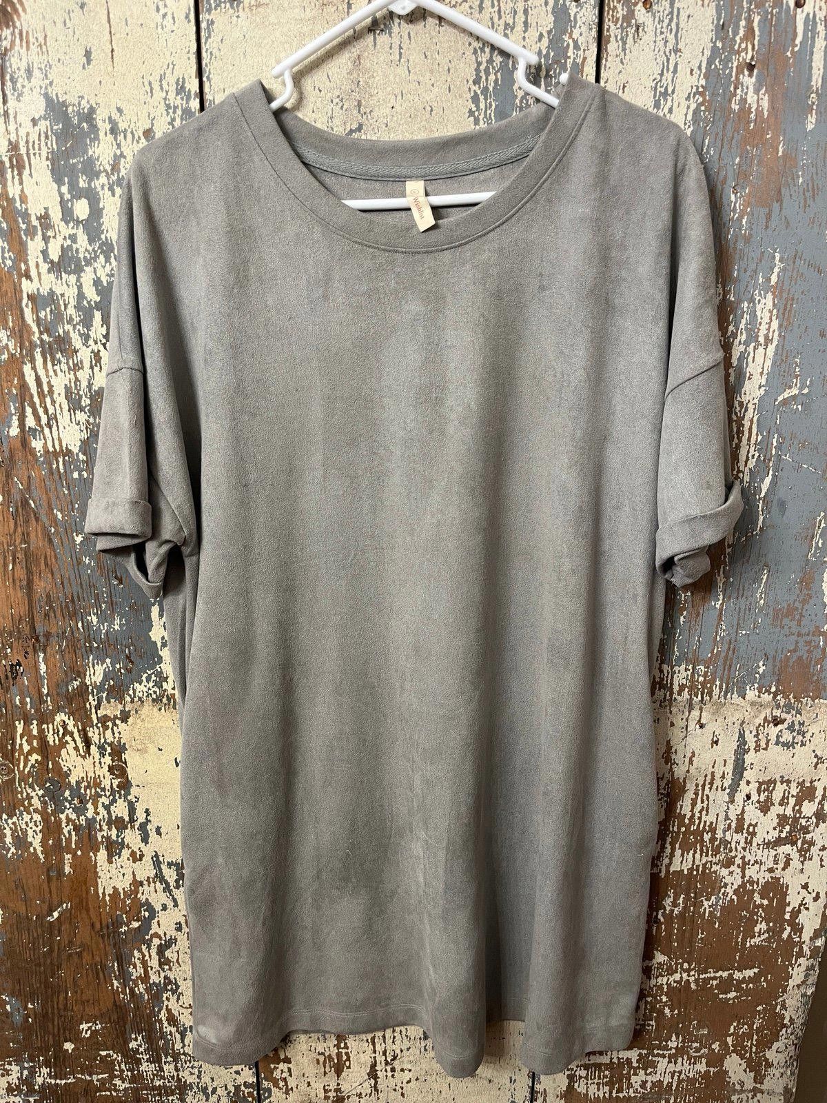 Designer Wishlist suede dress, short sleeves, size large, gray Size L / US 10 / IT 46 - 1 Thumbnail