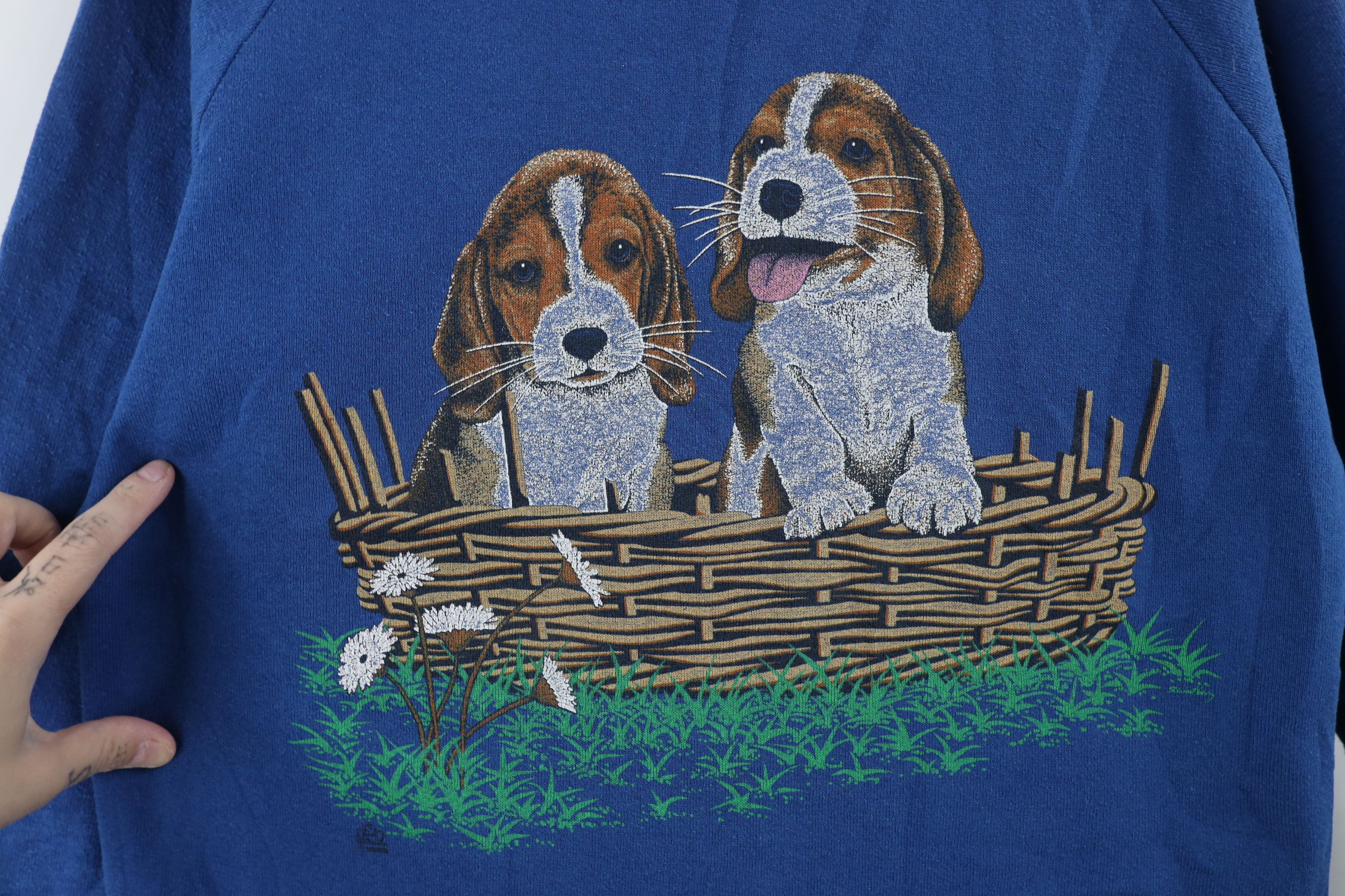 Vintage Vintage 90s Streetwear Dog Puppy Nature Sweatshirt Blue USA Size XL / US 12-14 / IT 48-50 - 4 Thumbnail