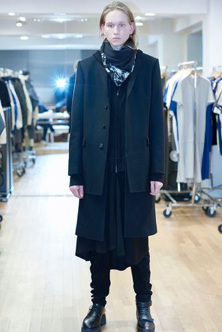 image of Fw15 Lad Musician Asymmetrical Layered Long Parka Coat in Black, Men's (Size Medium)