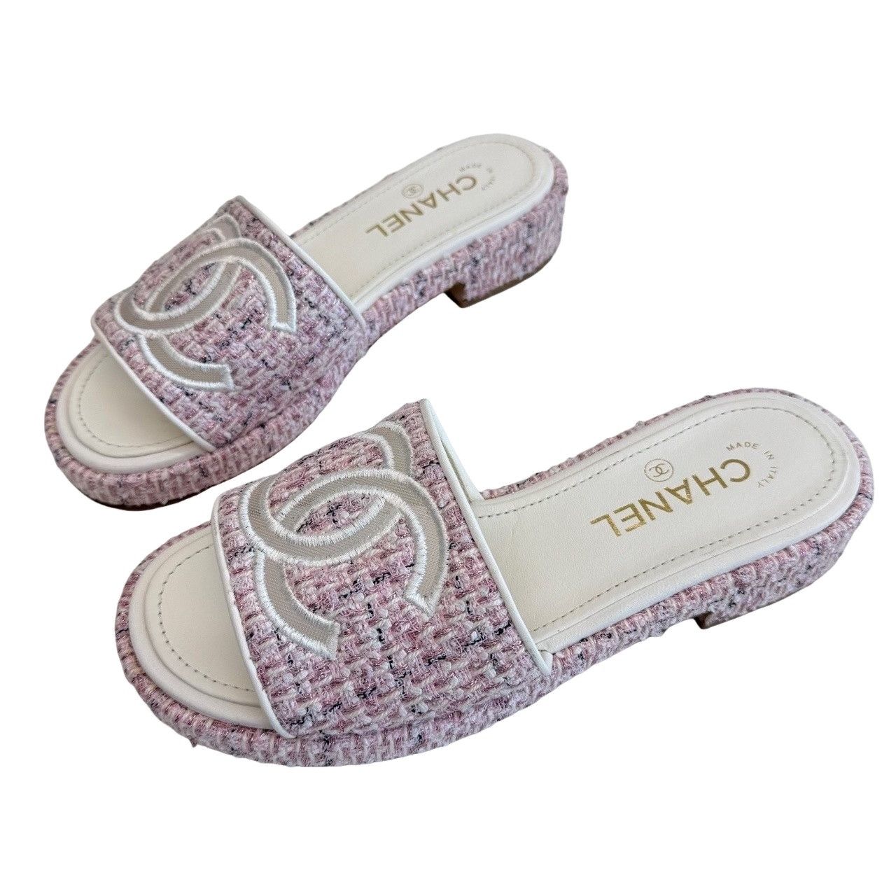 Chanel Chanel Pink Tweed CC Mules Size 37.5 Size US 7.5 / IT 37.5 - 1 Thumbnail
