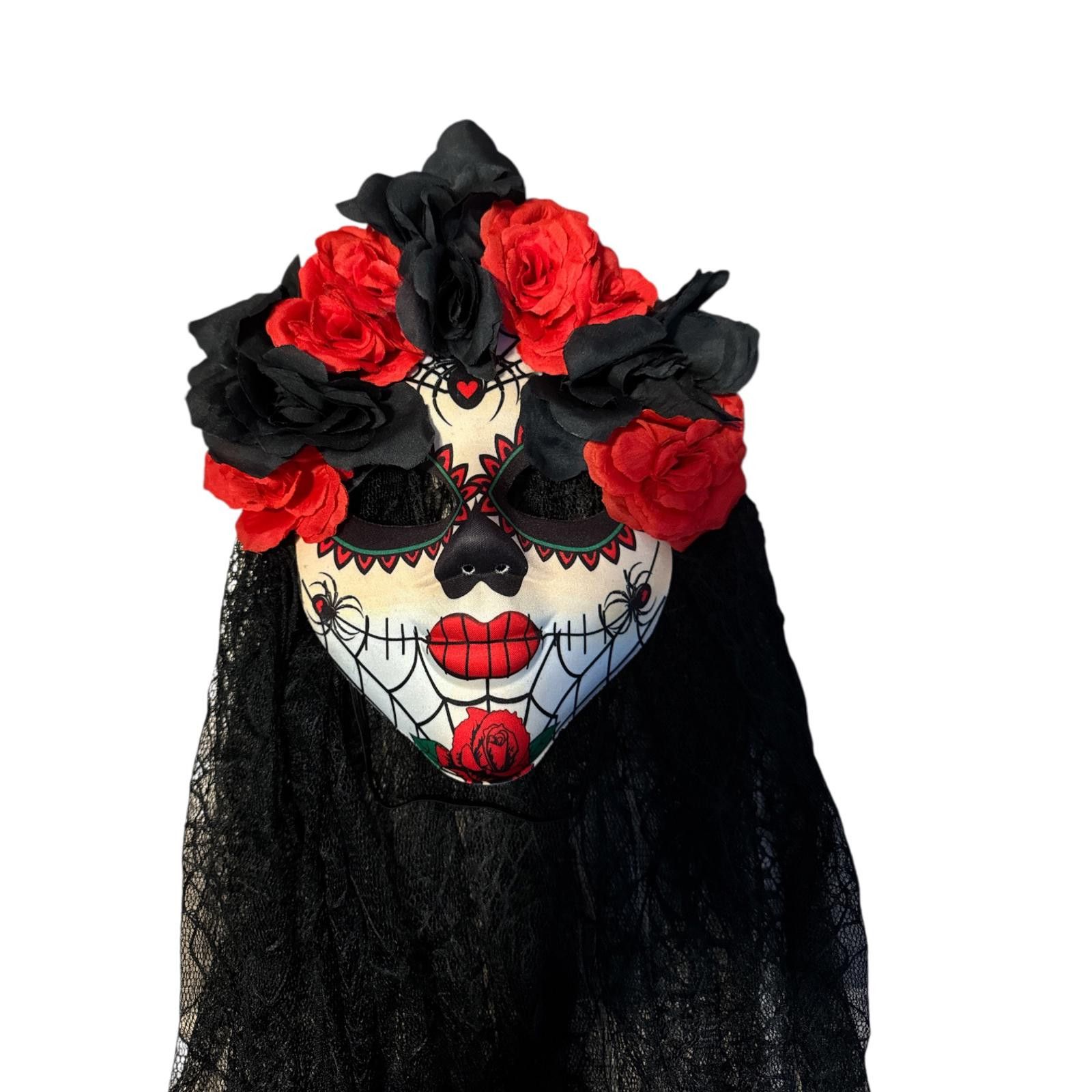 The Unbranded Brand Day of the Dead Floral Skull Mask with Black Lace Veil Size ONE SIZE - 2 Thumbnail