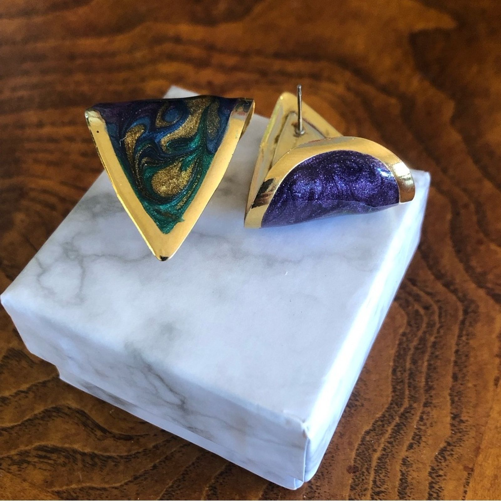 Vintage Vintage 80s sparkle swirl enamel bottom curve earrings Size ONE SIZE - 3 Thumbnail
