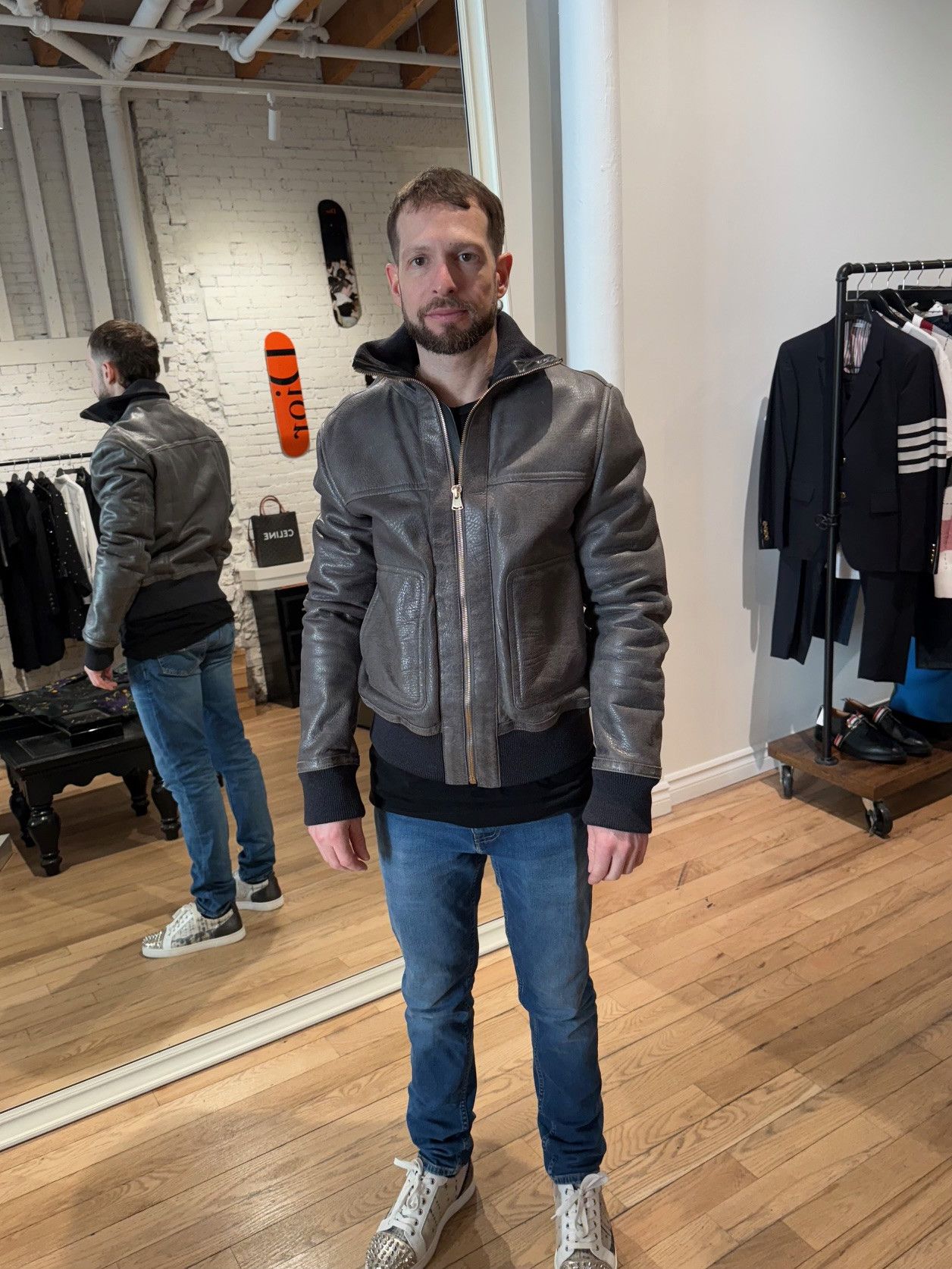 Dolce & Gabbana Dolce & Gabbana Grey Lambskin Leather Shearling Bomber Size US L / EU 52-54 / 3 - 13 Thumbnail