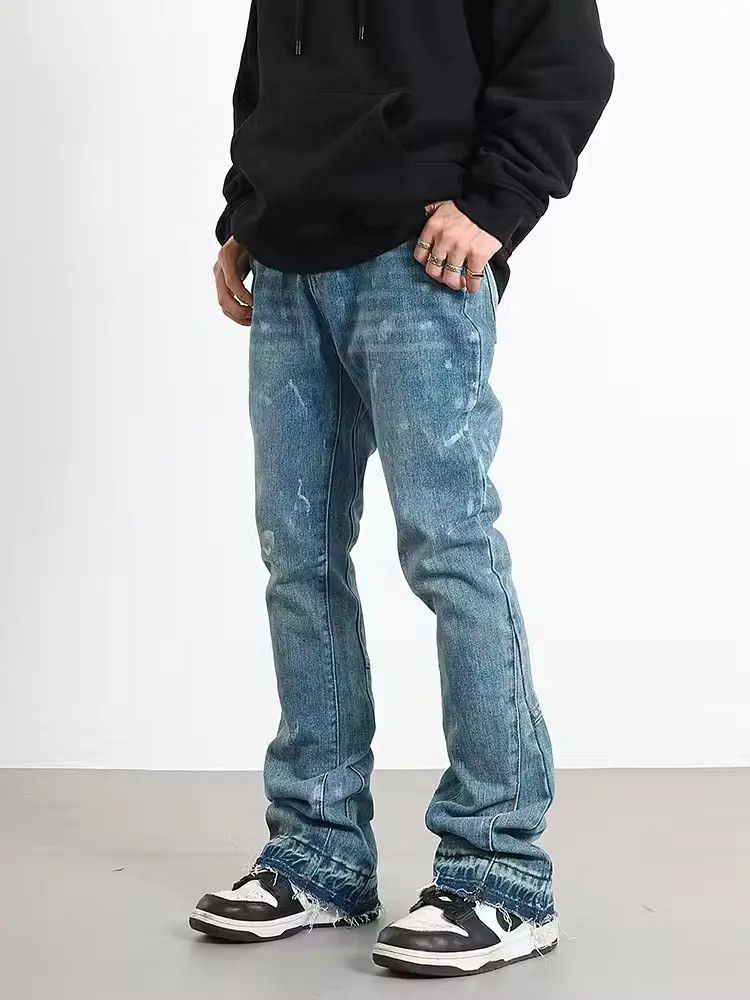 image of Vintage Distressed Hiphop Paint Flared Jeans in Blue Fade, Men's (Size 32)