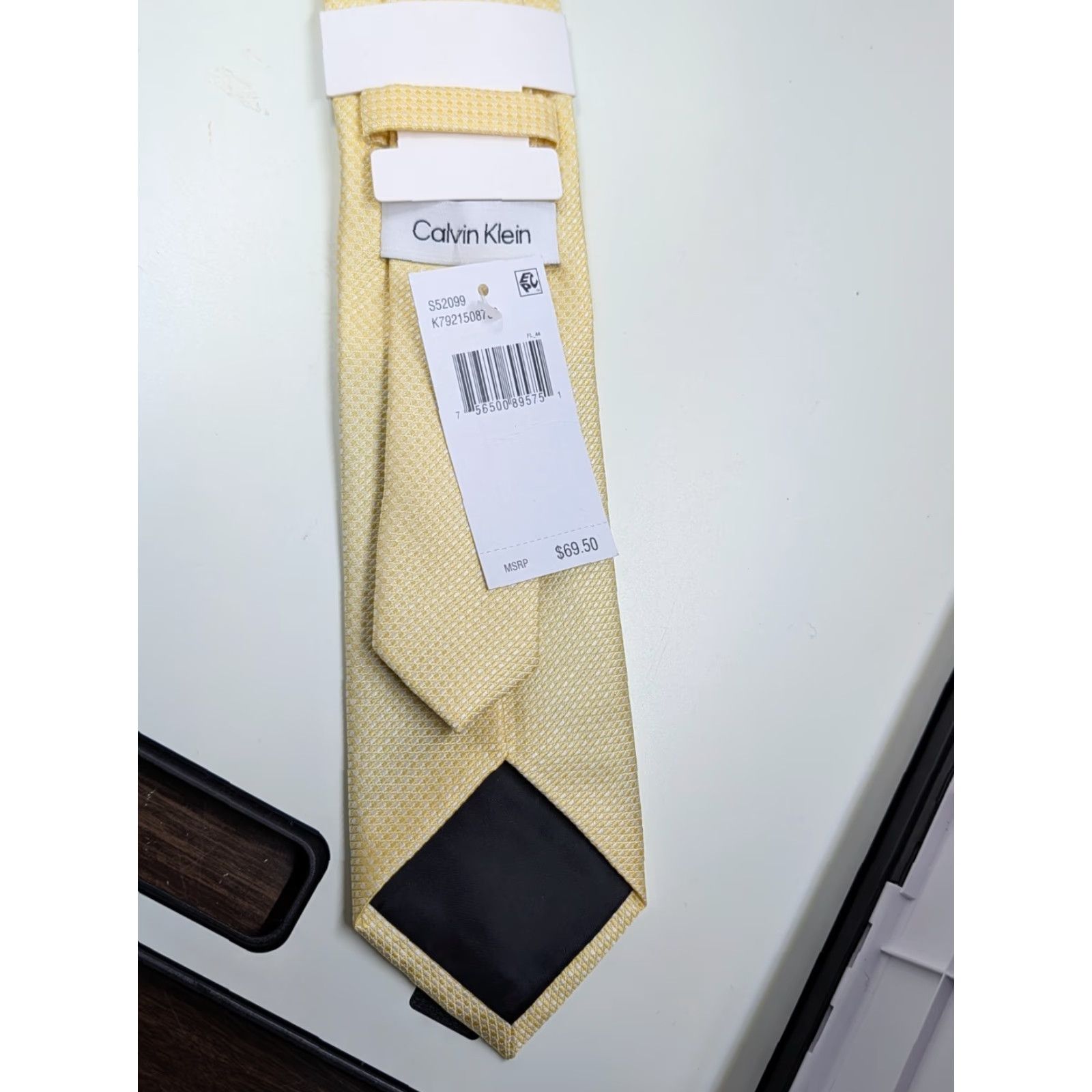 Calvin Klein VINTAGE Calvin Klein Men’s Yellow Silk Mini-Check Slim Neck Tie 56" x 3" NWT New Size ONE SIZE - 6 Thumbnail