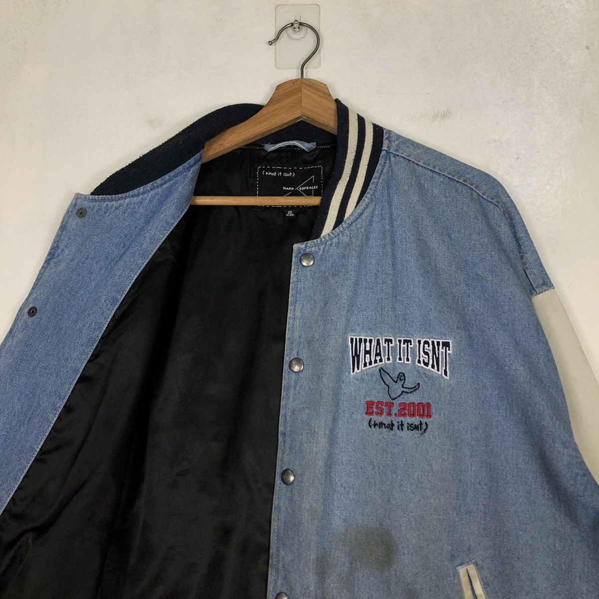 Japanese Brand 🔥Vtg Denim Bomber Jacket Mark Gonzales Big Logo Spell Out Size US M / EU 48-50 / 2 - 12 Thumbnail