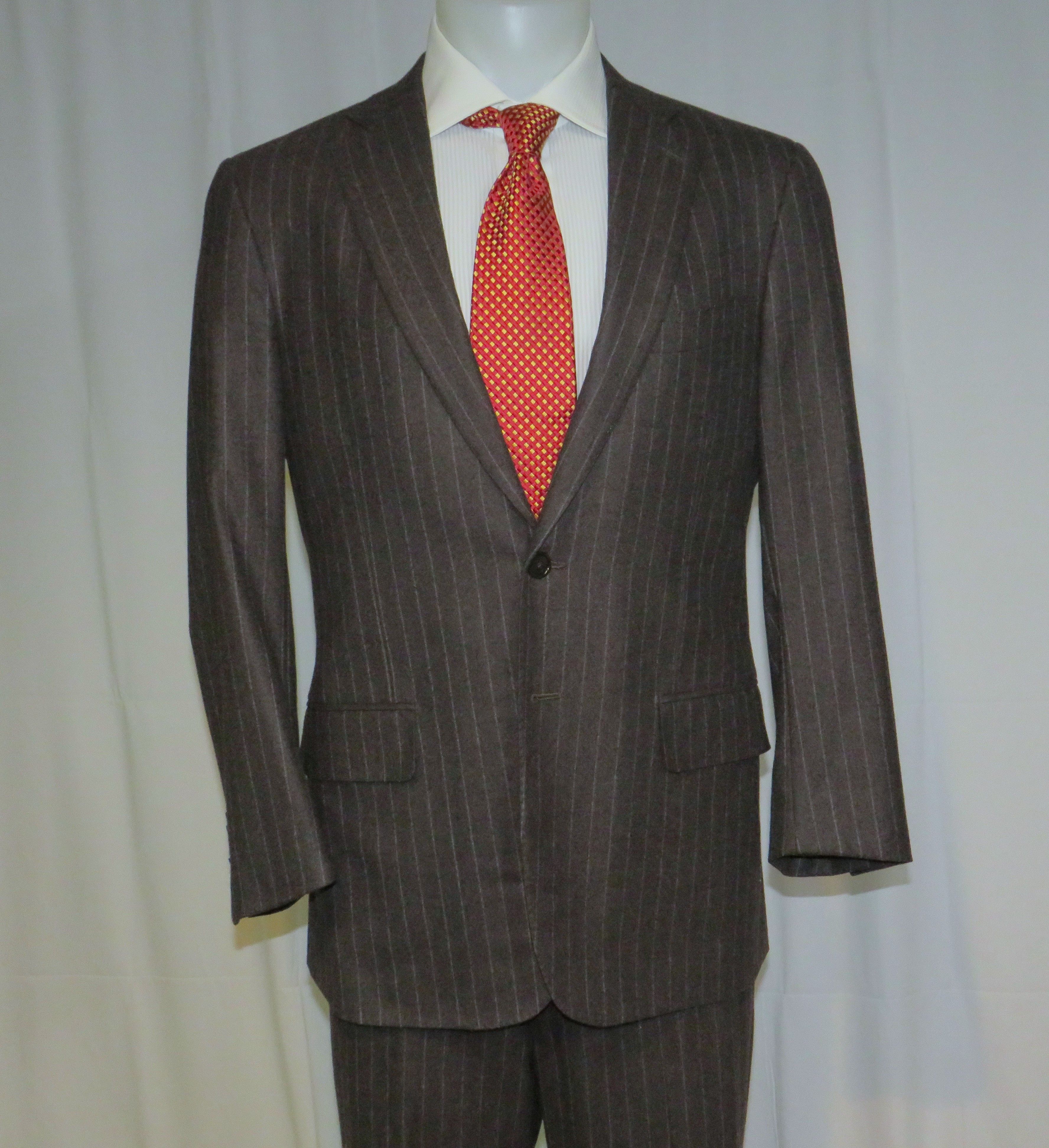 Isaia Base S Super 170 Brown Flannel Striped Two Button Suit 42R Size 42R - 10 Thumbnail