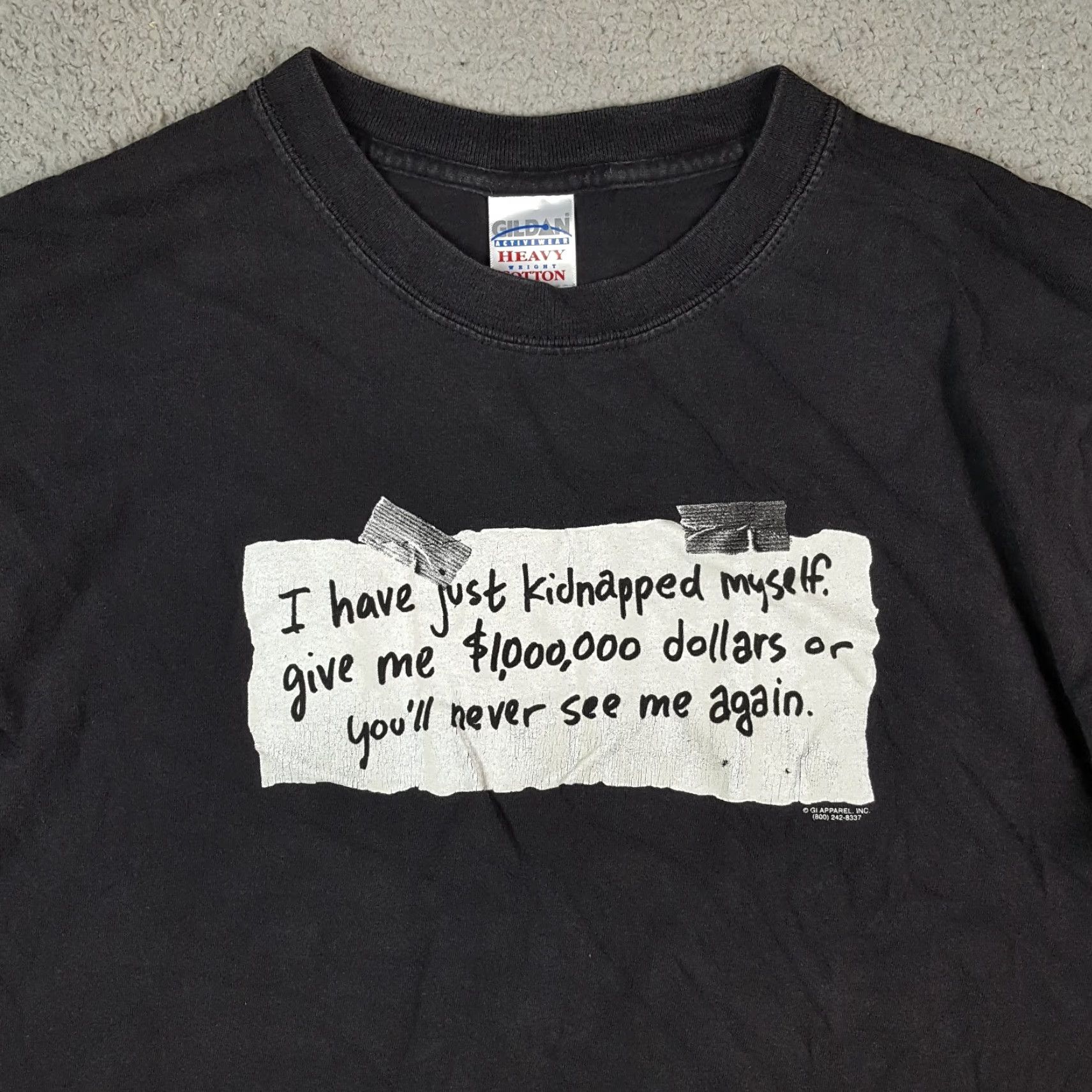 Gildan VINTAGE Y2K Faded Black Kidnapped Myself Funny Ransom Note Mens Size L Retro T Shirt Size US L / EU 52-54 / 3 - 2 Thumbnail