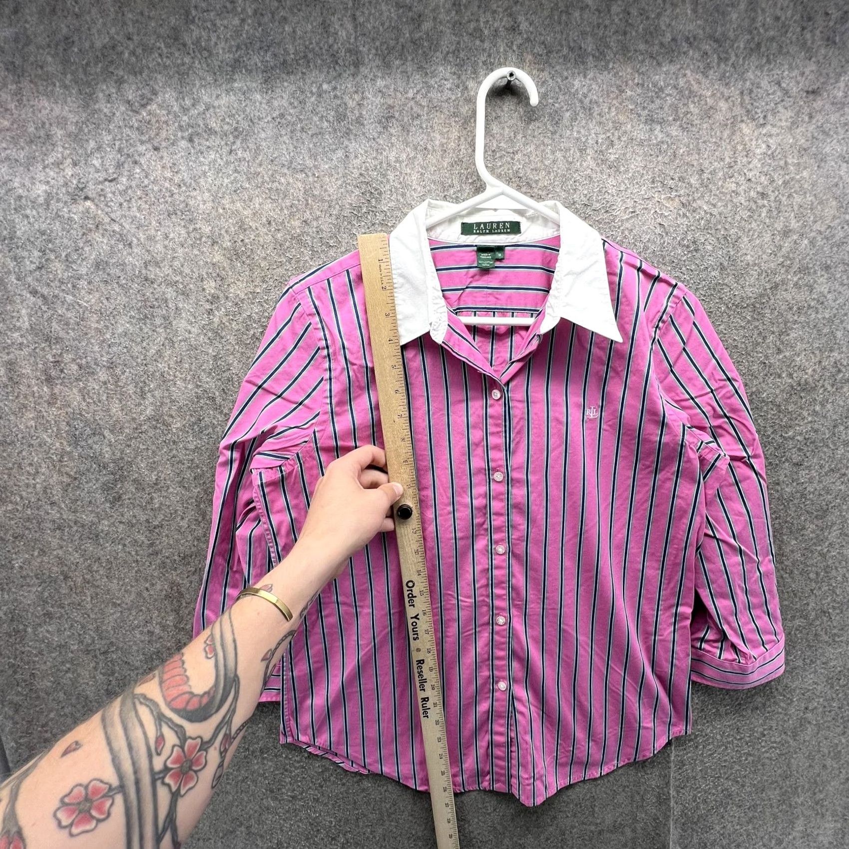 Ralph Lauren Lauren Ralph Lauren Shirt Womens Medium Pink Stripe Button Front 3/4 Sleeve Top Size M / US 6-8 / IT 42-44 - 4 Thumbnail