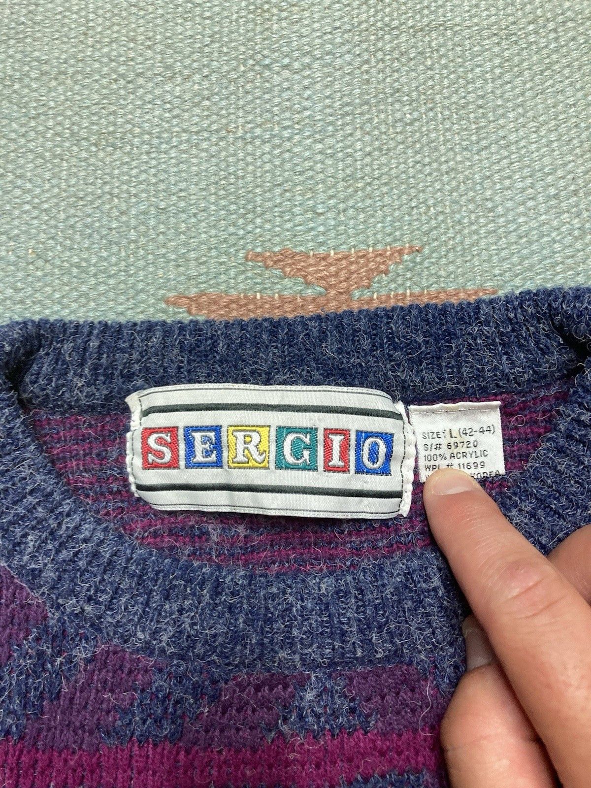 Vintage Vtg acrylic knit sweater abstract geometric Sergio sof large Size US L / EU 52-54 / 3 - 4 Thumbnail