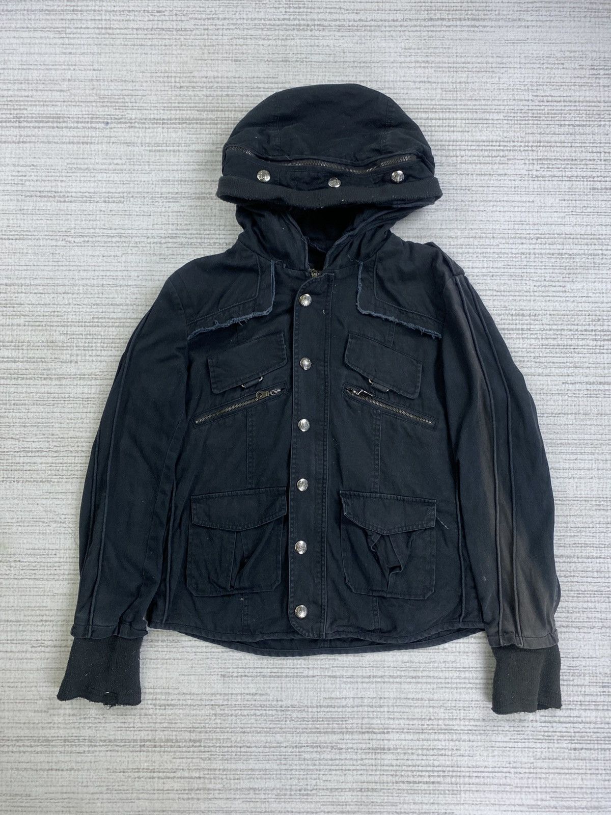 Pre-owned If Six Was Nine X Vintage Day Moon Multipocket Punk Style Faded Hoodie Jacket In Black