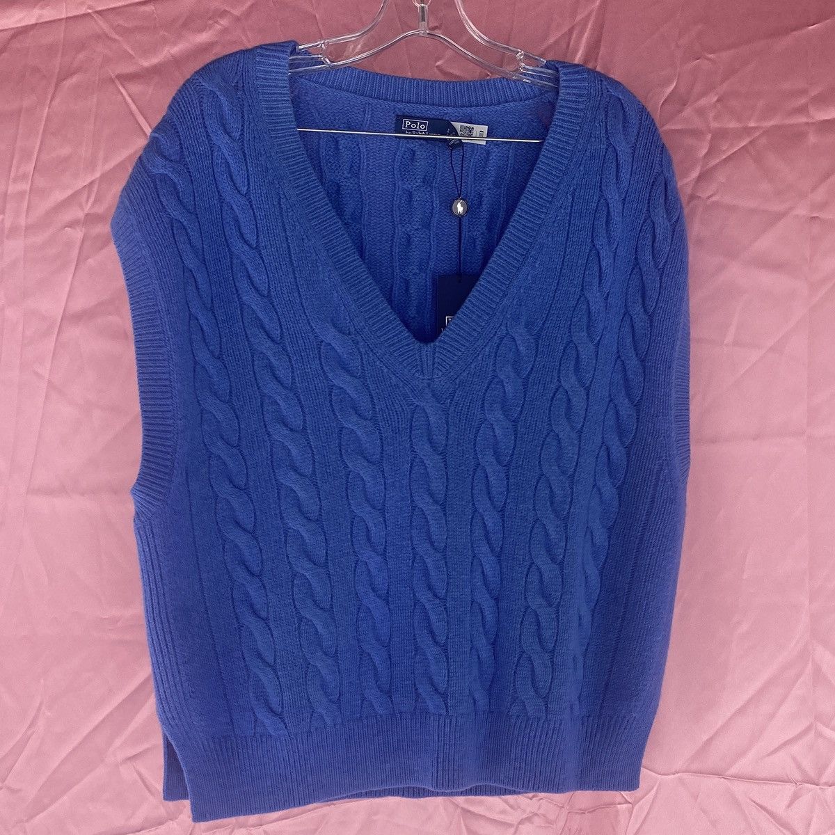 Polo Ralph Lauren NWT cable knit bright blue boxy vest sweater Size XL / US 12-14 / IT 48-50 - 2 Thumbnail