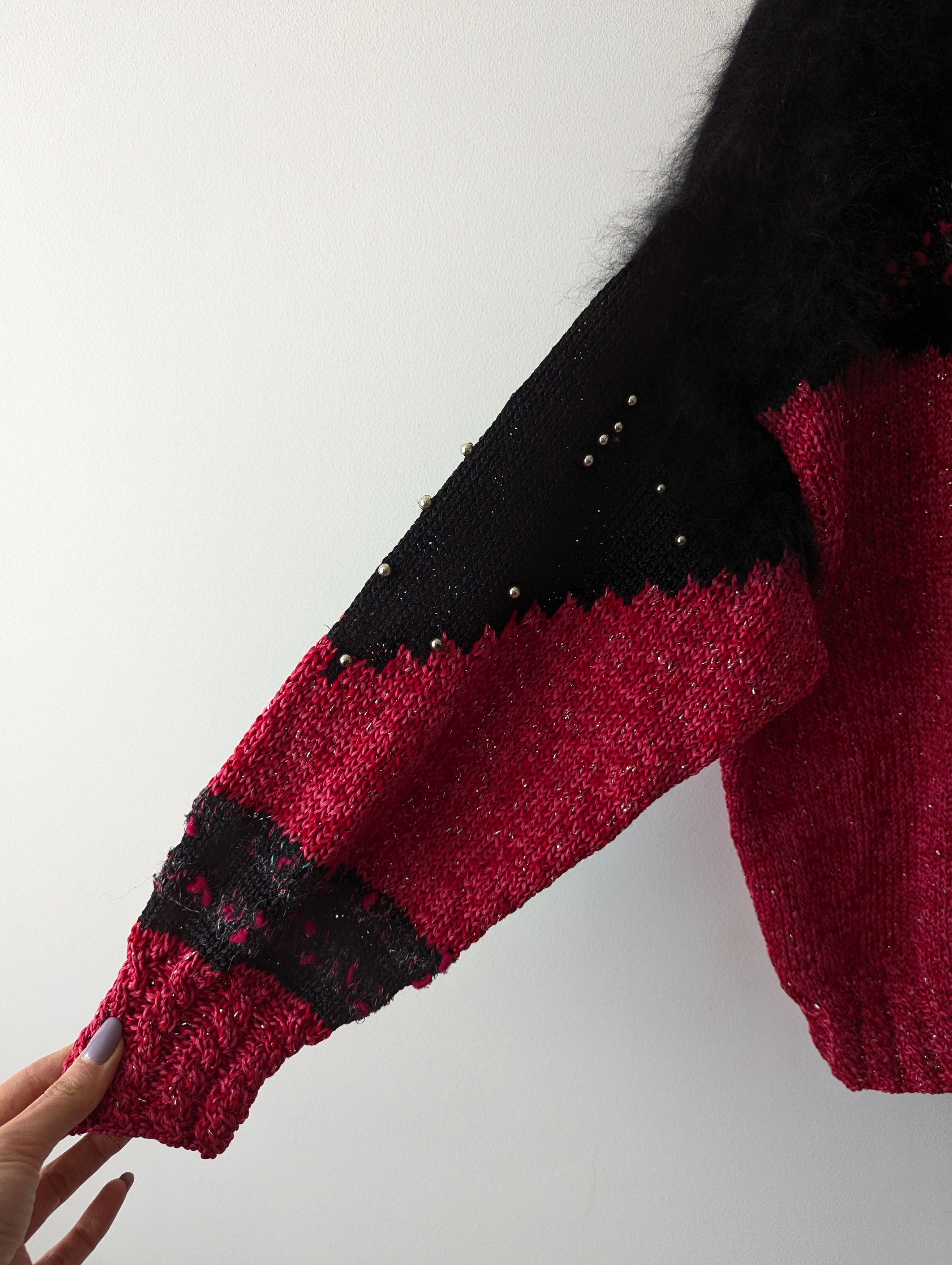 Vintage Vintage Black Red Mohair Knit Sweater Embellished Scandi Size M / US 6-8 / IT 42-44 - 4 Thumbnail