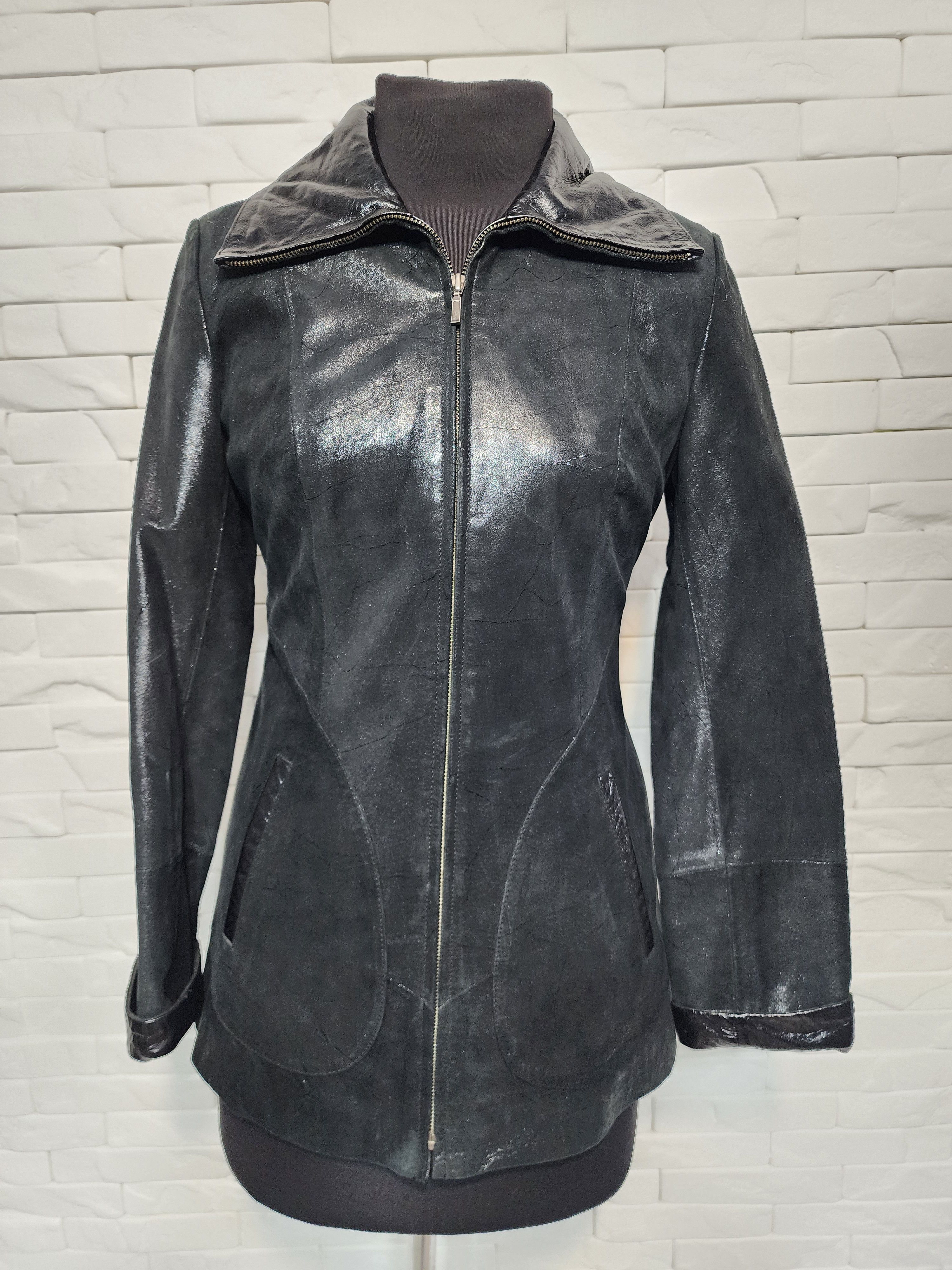 Designer Black Genuine Leather Jacket Size M / US 6-8 / IT 42-44 - 2 Thumbnail