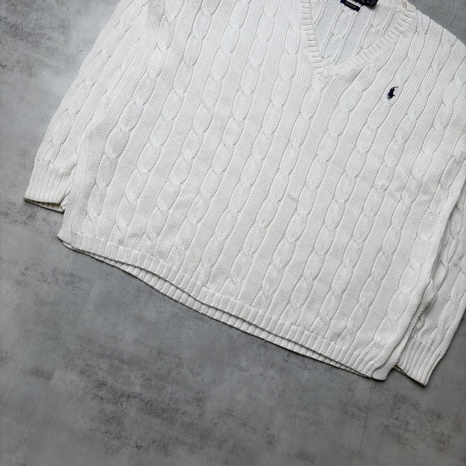 Polo Ralph Lauren Y2K White Polo Ralph Lauren Quilted Knit V-Neck Sweater Size M / US 6-8 / IT 42-44 - 3 Thumbnail