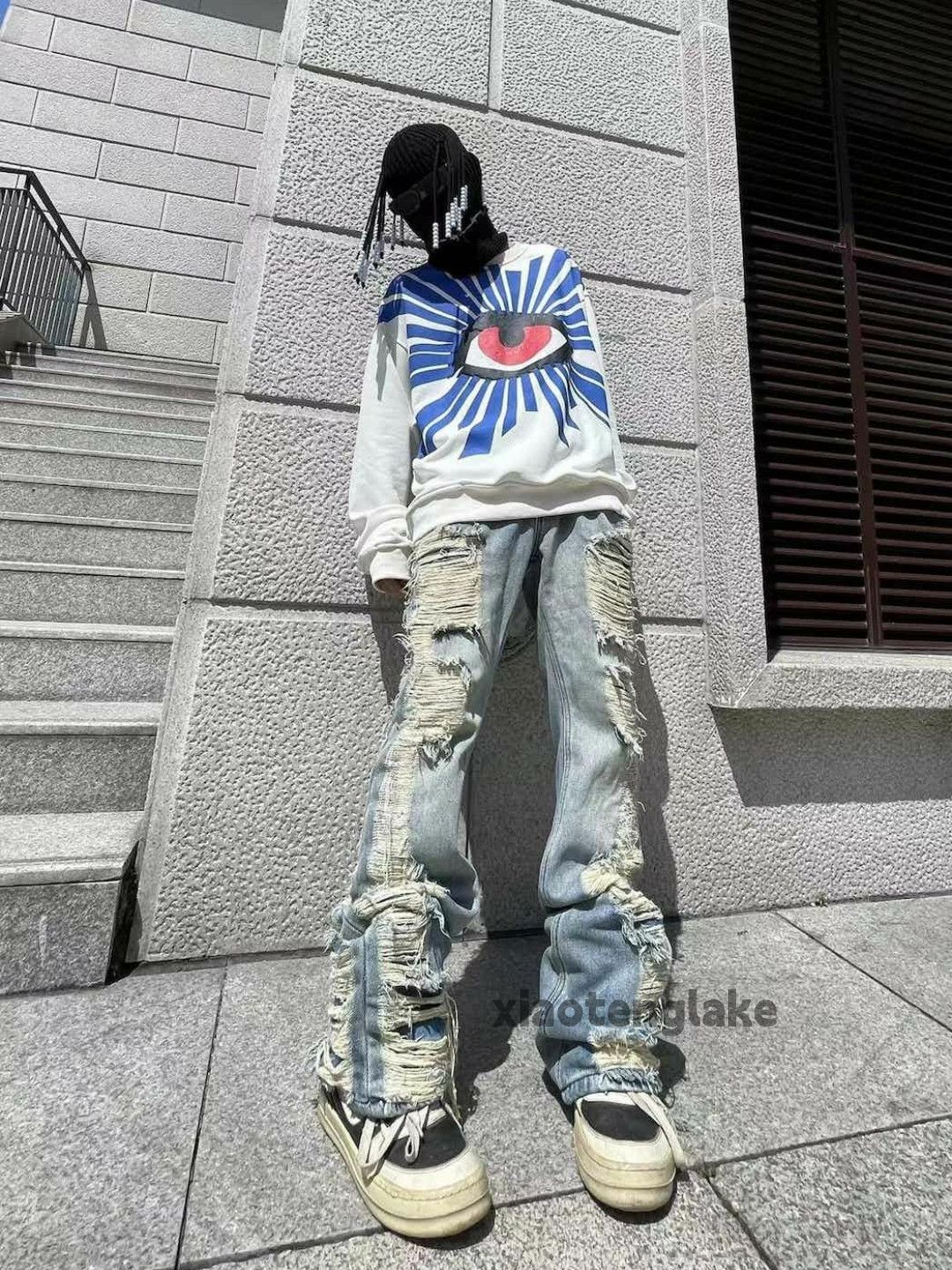Jean × Vintage washed faded skate hiphop damaged ripped jeans Size US 34 / EU 50 - 2 Thumbnail