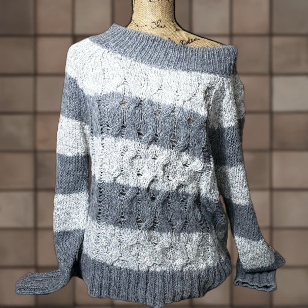 Nine West VINTAGE Nine West Vintage America Wool Alpaca Blend Cable Knit Sweater-Size M Gray Striped Crewneck Pullover Women M Size M / US 6-8 / IT 42-44 - 1 Thumbnail