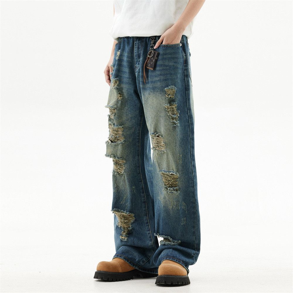 Japanese Brand Men's heavy washed distressed Ripped jeans y2k Size US 32 / EU 48 - 2 Thumbnail