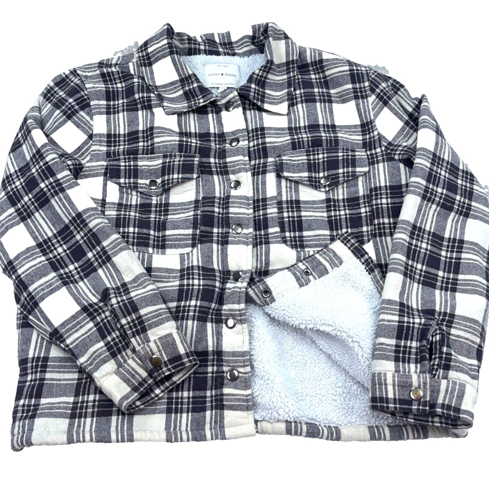 Lucky Brand Lucky Brand Shacket Women L Black White Plaid Flannel Jacket Snap Button Shirt Buttoned Pocket Casual Workwear Size L / US 10 / IT 46 - 2 Thumbnail
