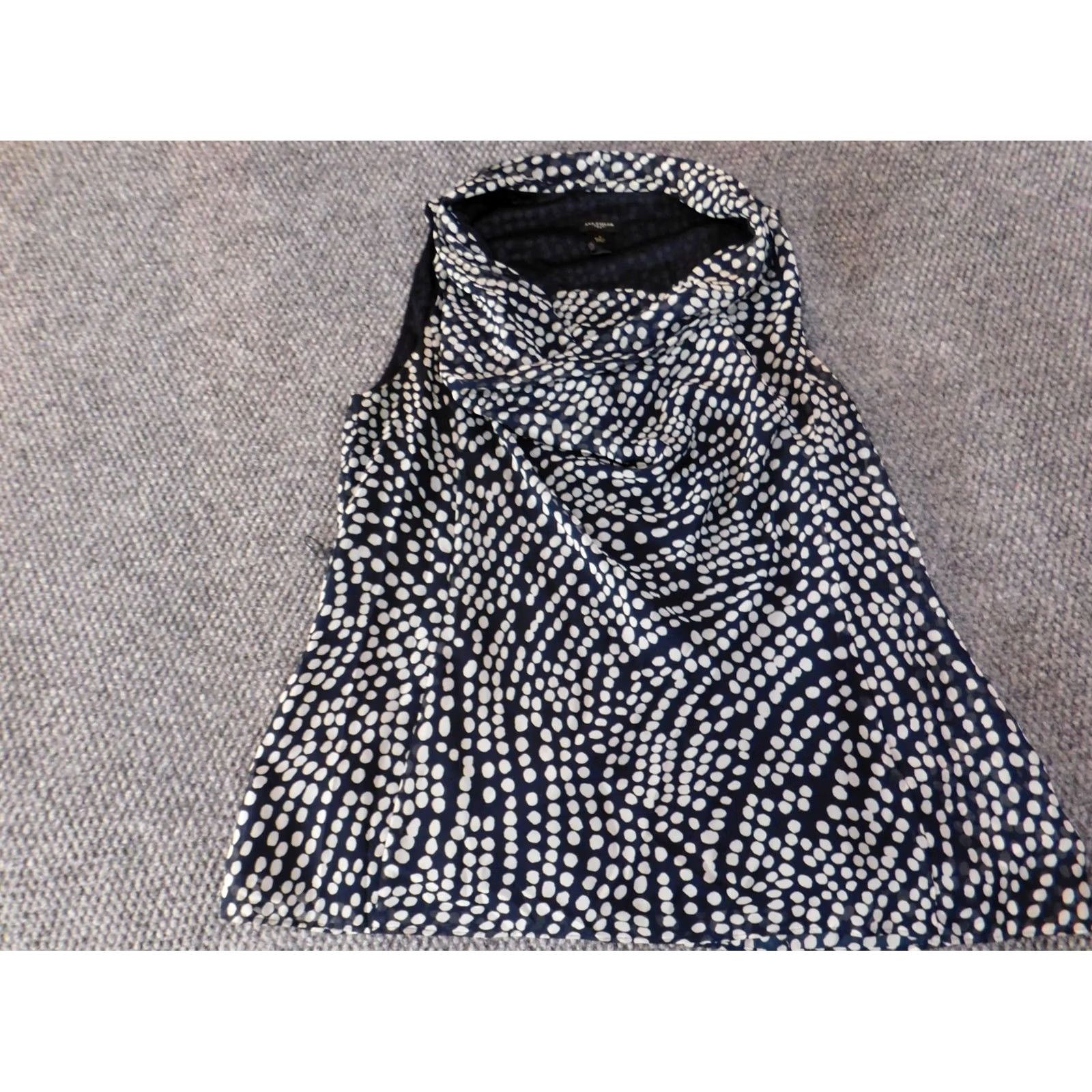 Ann Taylor Ann Taylor Blouse Women Medium Blue Polka Dot Lined Pullover Sleeveless Casual Top Women M Blue Ruffle Cap Sleeve? Size M / US 6-8 / IT 42-44 - 3 Thumbnail