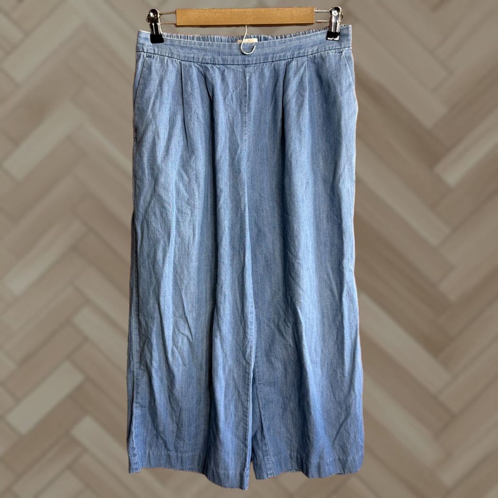 J.Crew J.CREW Women's 12 Wide-Leg Cropped Chambray Pants Blue Pull On Lightweight Chic Casual Size 34" / US 12 / IT 48 - 1 Thumbnail