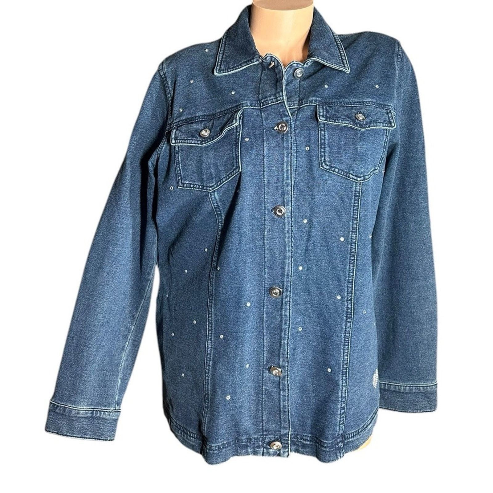 Other Quacker Factory Dream Jeannes Rhinestone Denim Jean Jacket M Size M / US 6-8 / IT 42-44 - 1 Thumbnail