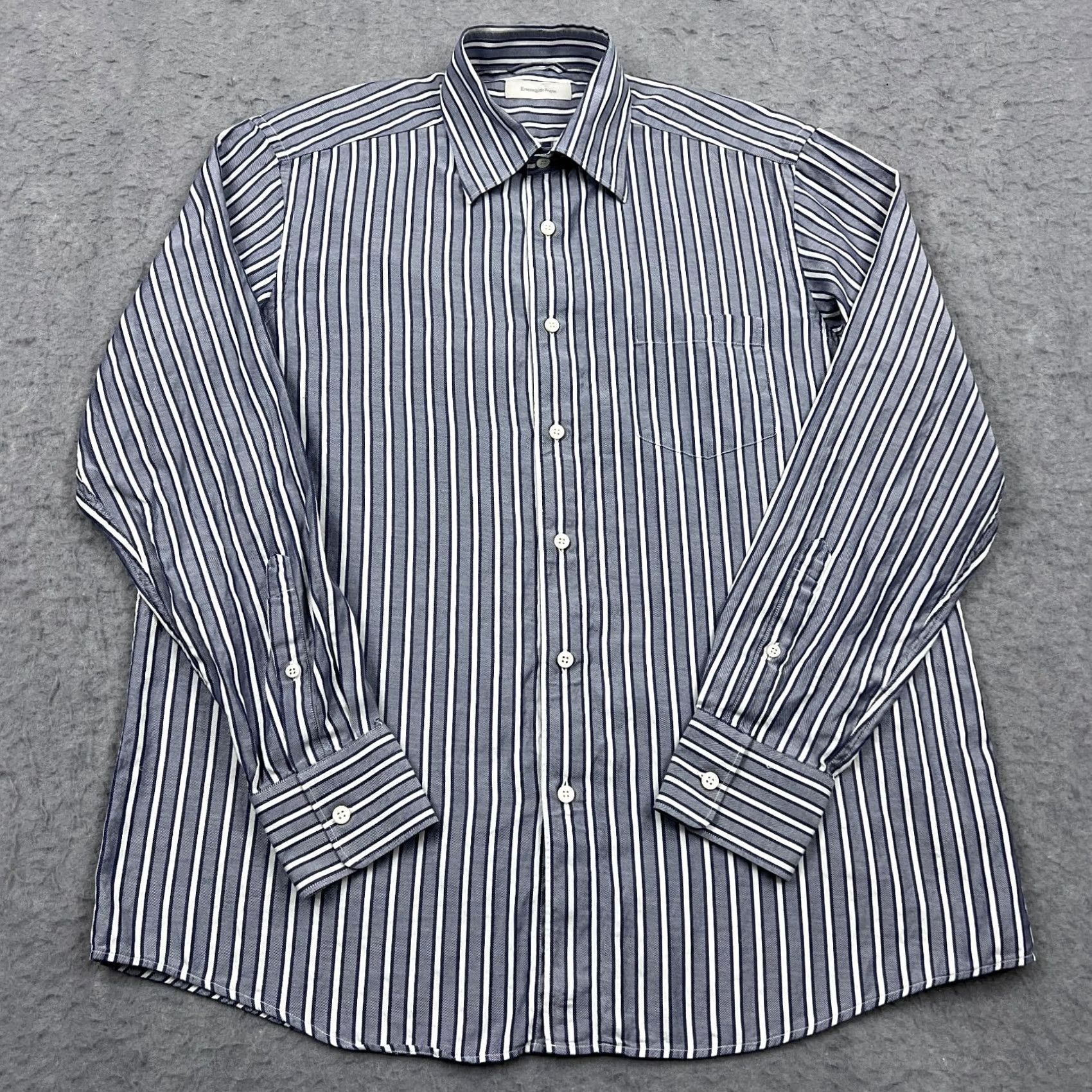 Ermenegildo Zegna Ermenegildo Zegna Dress Shirt Large Blue Striped Twill Barrel Cuff Italy Men's Size 42R - 4 Thumbnail