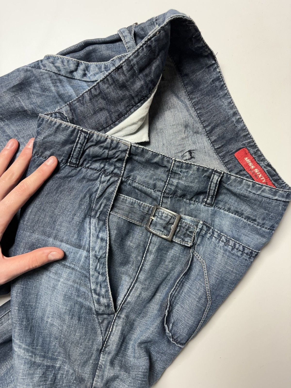 MISS SIXTY VINTAGE JEANS LIGHT FLARED BONDAGE DENIM PANTS