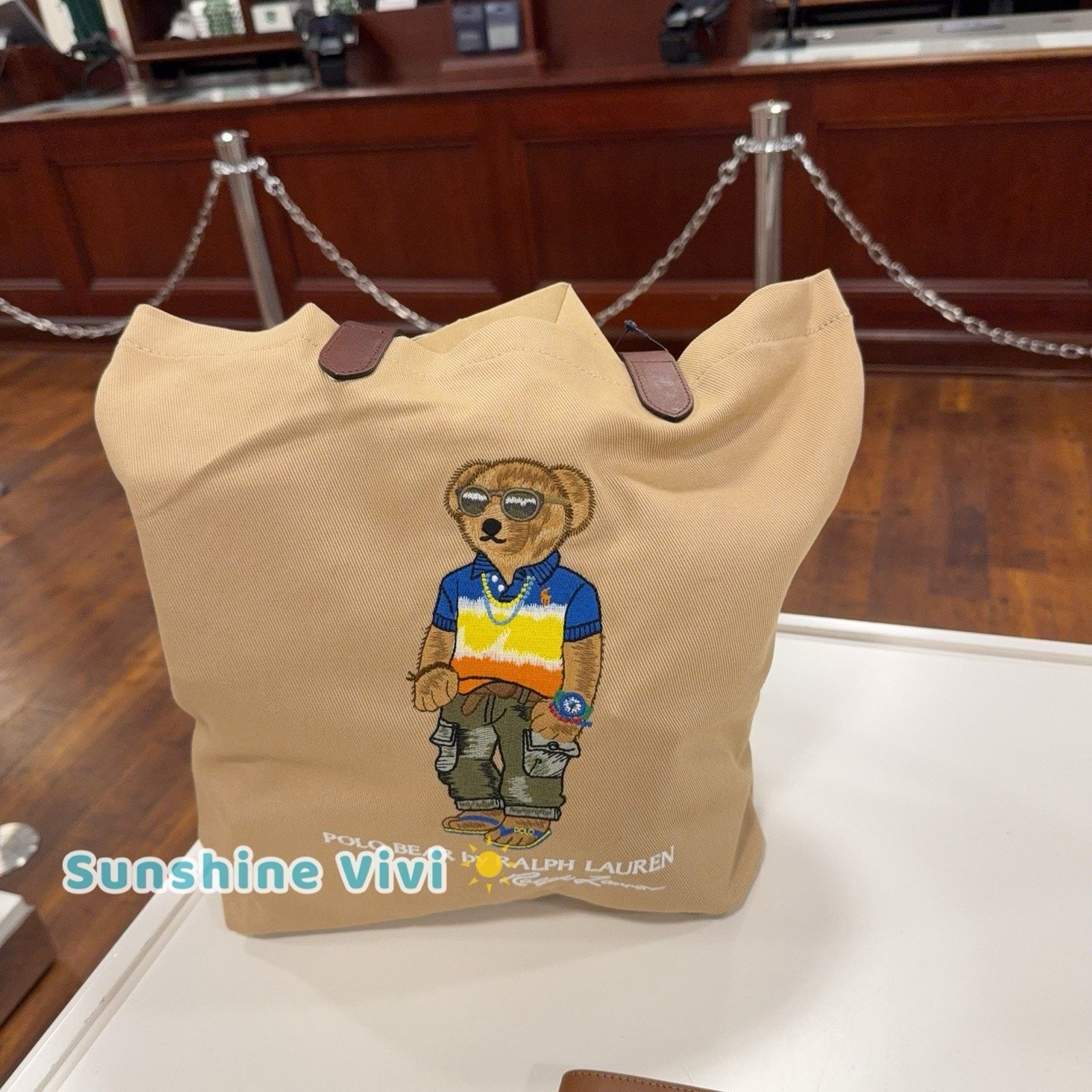 Polo Ralph Lauren NWT Polo Ralph Lauren Cotton Embroidered Bear Tote Bag Tan Size ONE SIZE - 4 Thumbnail