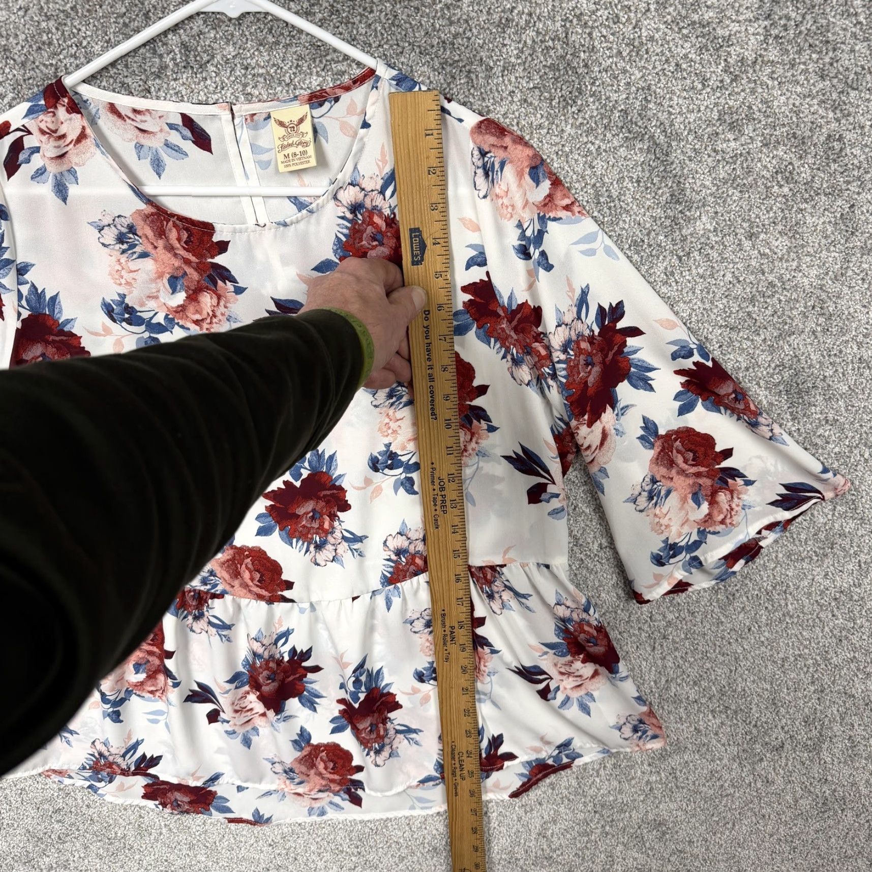 Faded Glory Faded Glory Floral Peplum Blouse M 8-10 Women Bell Sleeve Round Neck Multicolor Floral Casual Party/Cocktail Shirt Ladies B Size M / US 6-8 / IT 42-44 - 2 Thumbnail