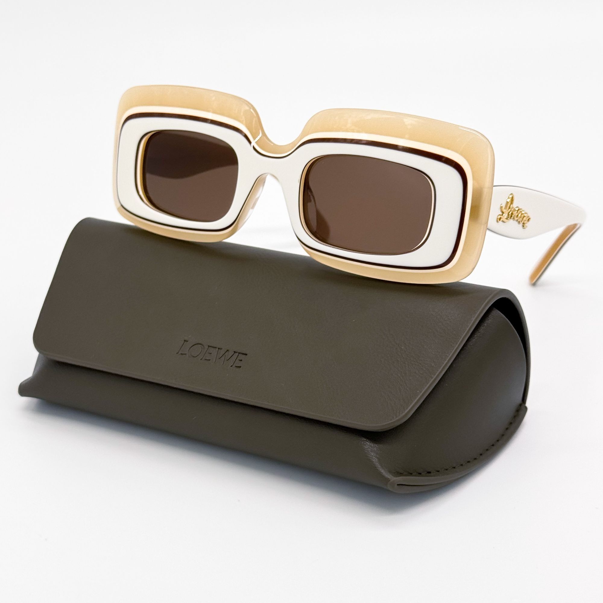NEW LW40139U 25E, LOEWE SUNGLASSES SQUARE WHITE CREAM EYEWEA