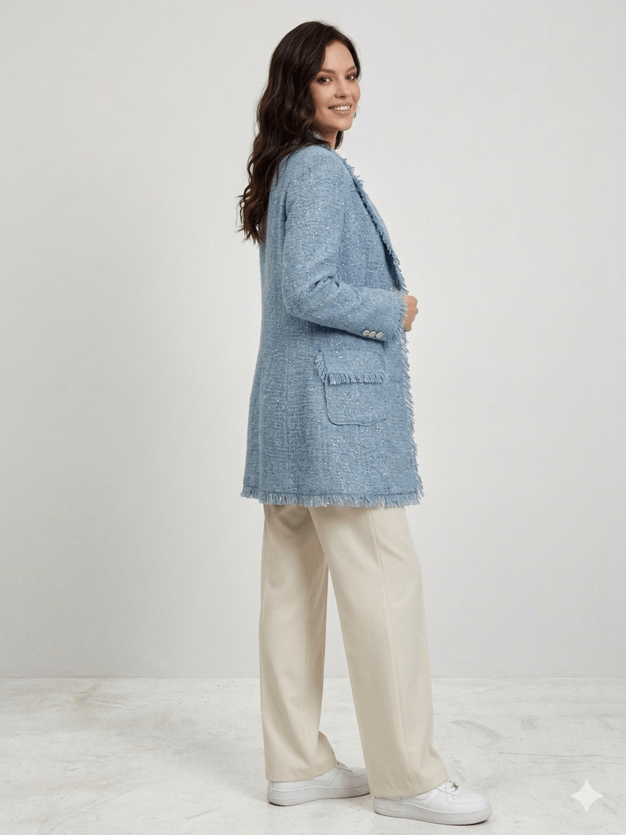 Versace Versace Rare Vintage Women’s Tweed Long Blazer Blue – Sz 40 Size S / US 4 / IT 40 - 2 Thumbnail