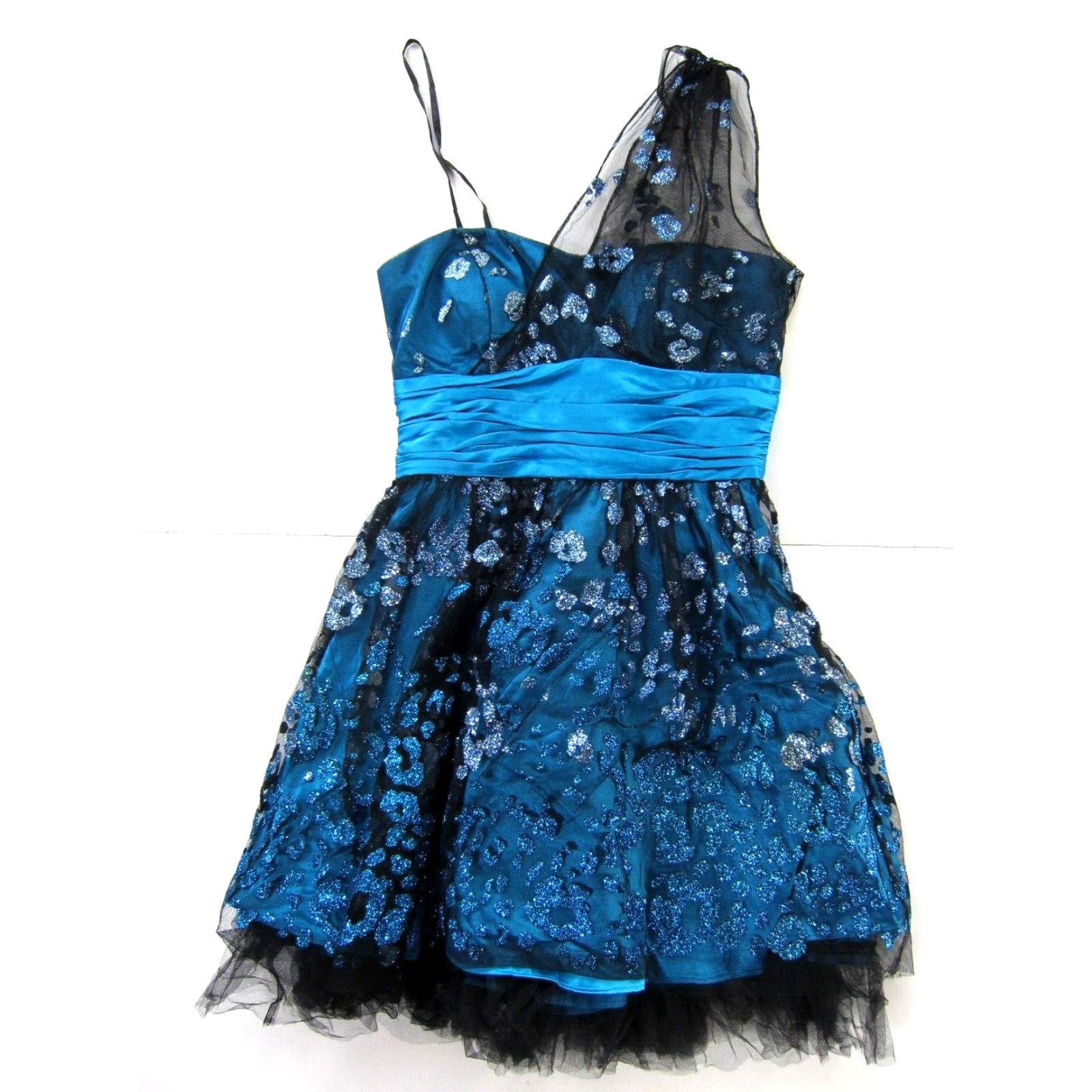 Vintage VINTAGE Morgan & Co. Blue Black Silver Lace Metallic One Shoulder Prom Party Dress 3/4 Dress Size XS / US 0-2 / IT 36-38 - 2 Thumbnail