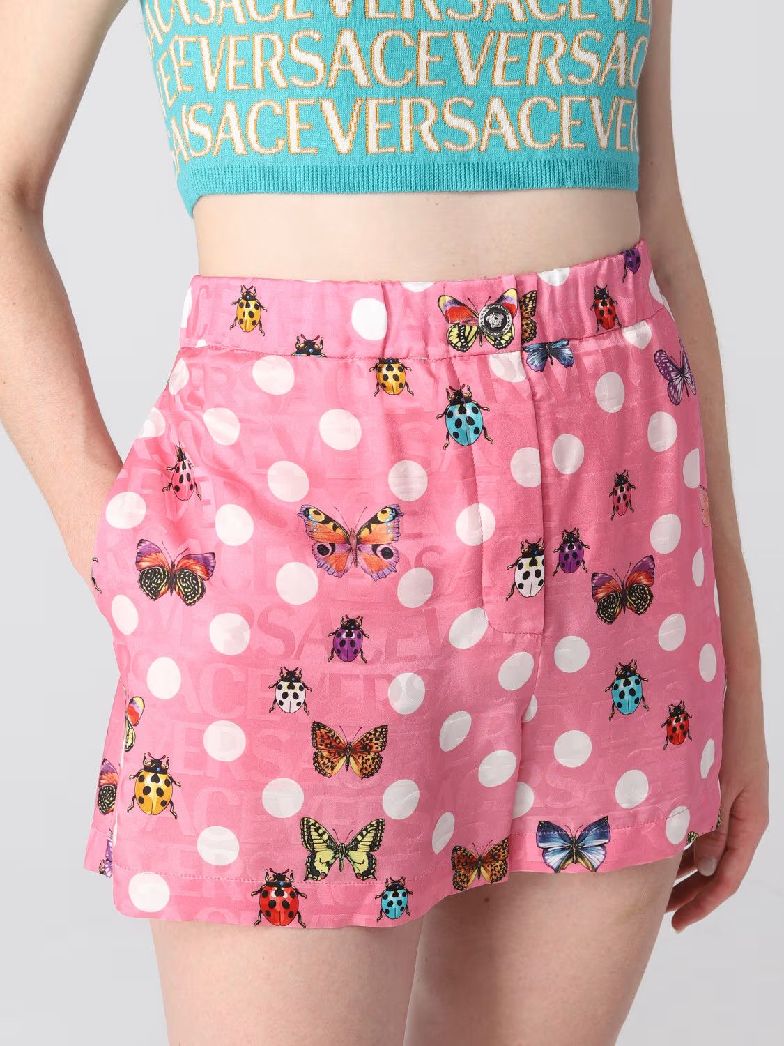Versace o1s22i1n1024 Butterflies & Ladybugs Polka Dot Shorts in Pink Size 28" / US 6 / IT 42 - 5 Thumbnail