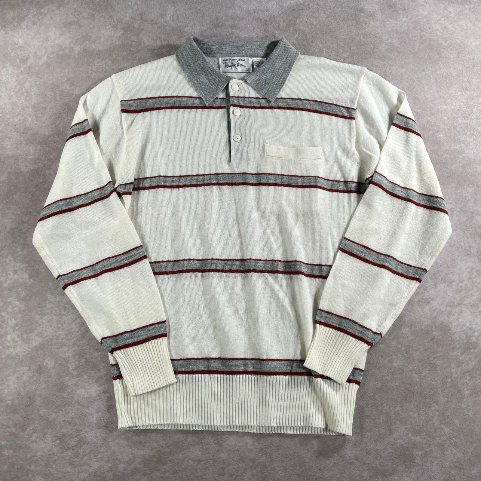 Vintage 70s 80s Mister Man 2plyAcrylic Striped Long Sleeve Button Up Size US M / EU 48-50 / 2 - 1 Thumbnail