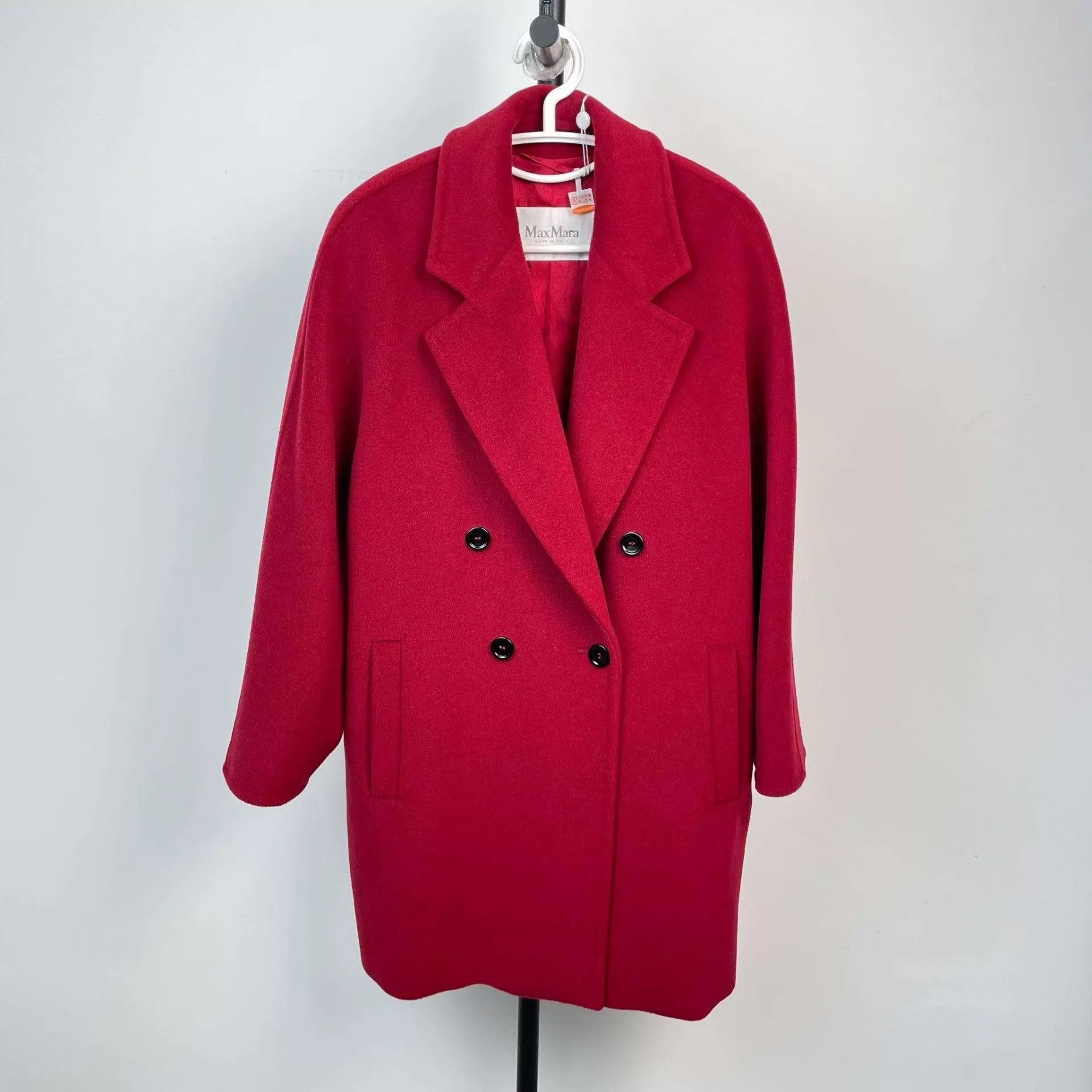 Max Mara 98 New MaxMara Red Double-Breasted Wool Coat Size XS / US 0-2 / IT 36-38 - 1 Thumbnail